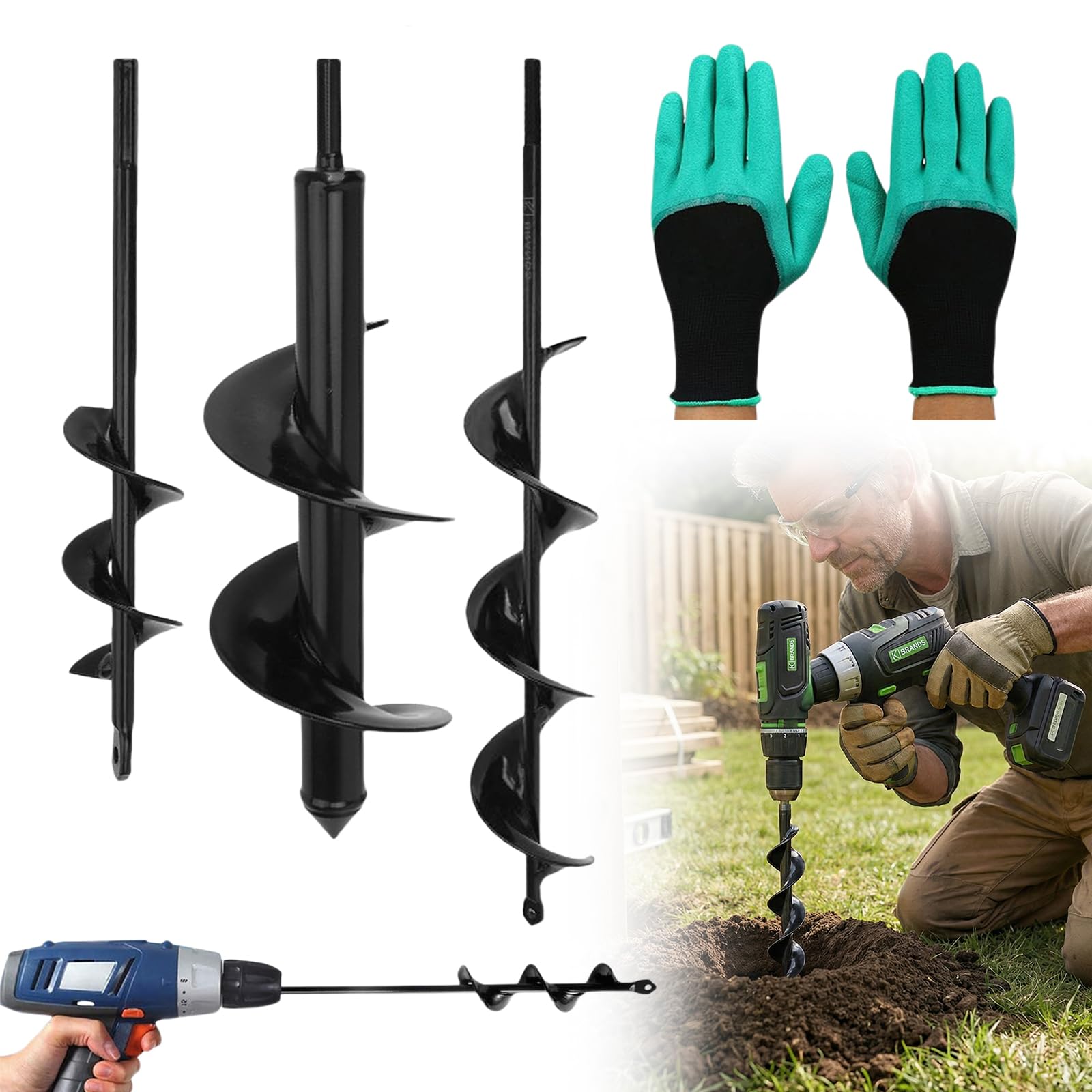 3 Stück Gartenbohrer Erdbohrer für Akkuschrauber, Schnecken Spiralbohrer, Erdbohrer für Bohrmaschine, Pflanzbohrer für Akkuschrauber, Grabungswerkzeug zum Pflanzen und Bohren, 4x42+8x30+4x22cm