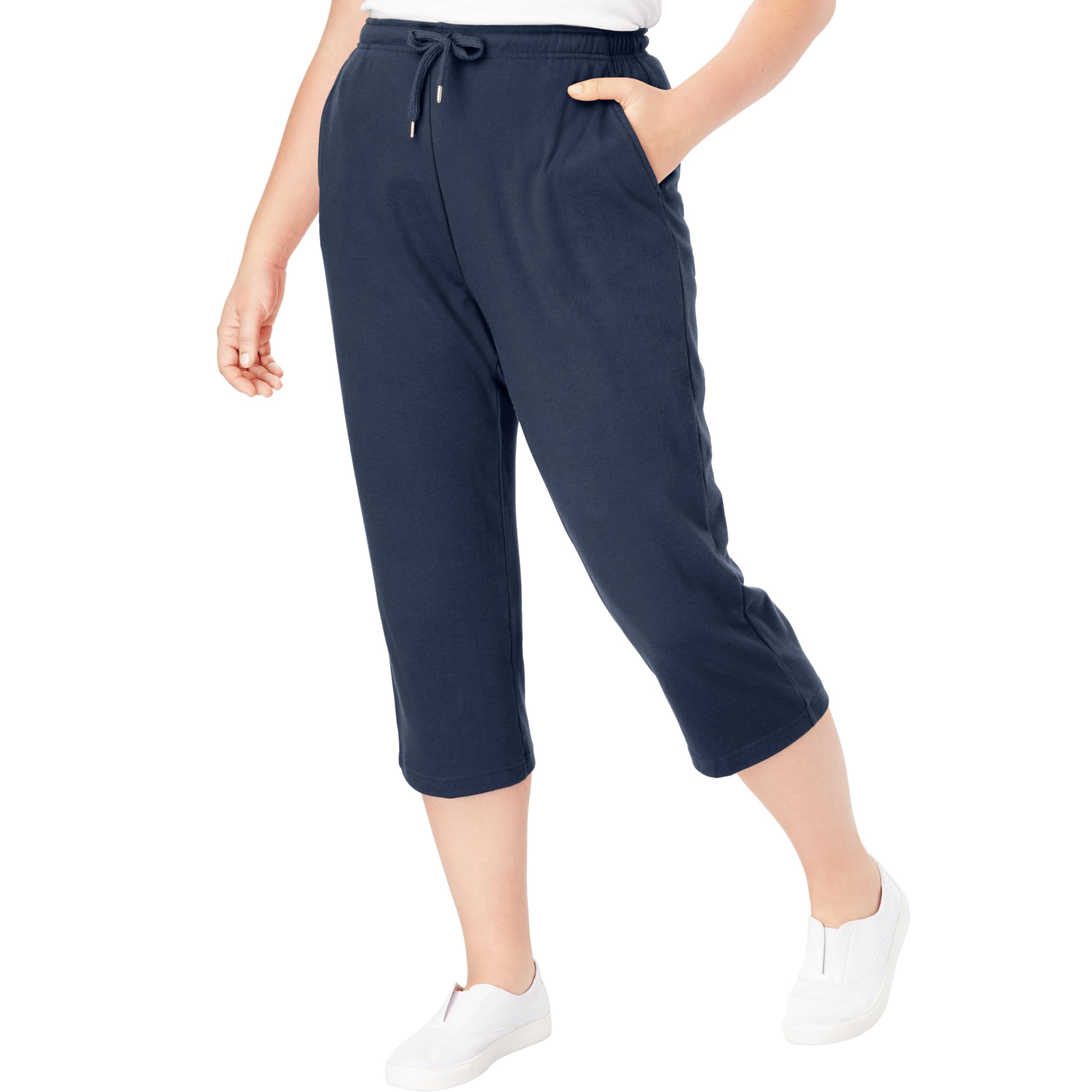 Woman Within Plus Size Sport-Knit Pull-On Capri Pants