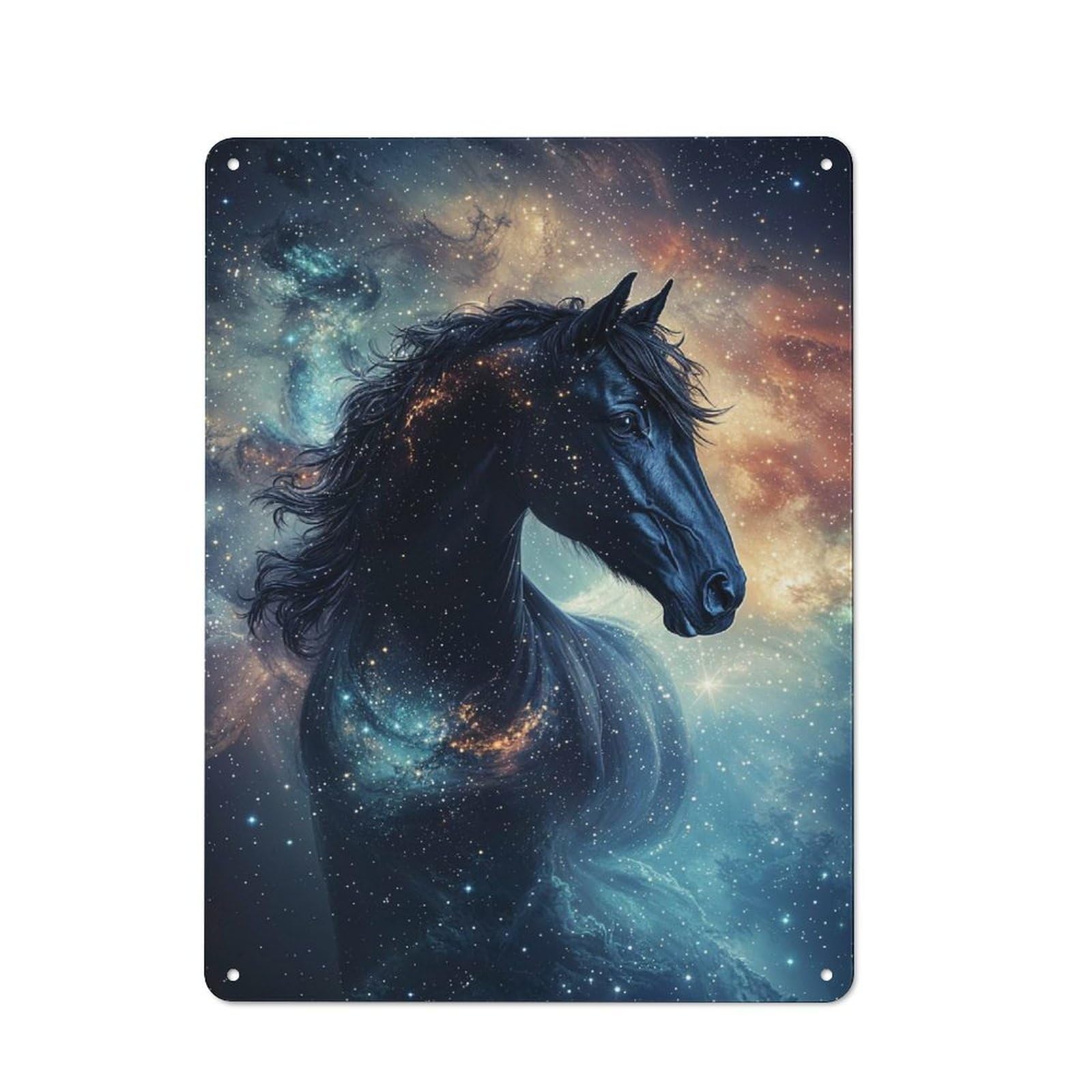 Decorative Tin Plaque with Cosmic Horse Design 40x30cm, Classic Novelty Wall Art for Flat, Dorm Room, Lounge Or Cafe