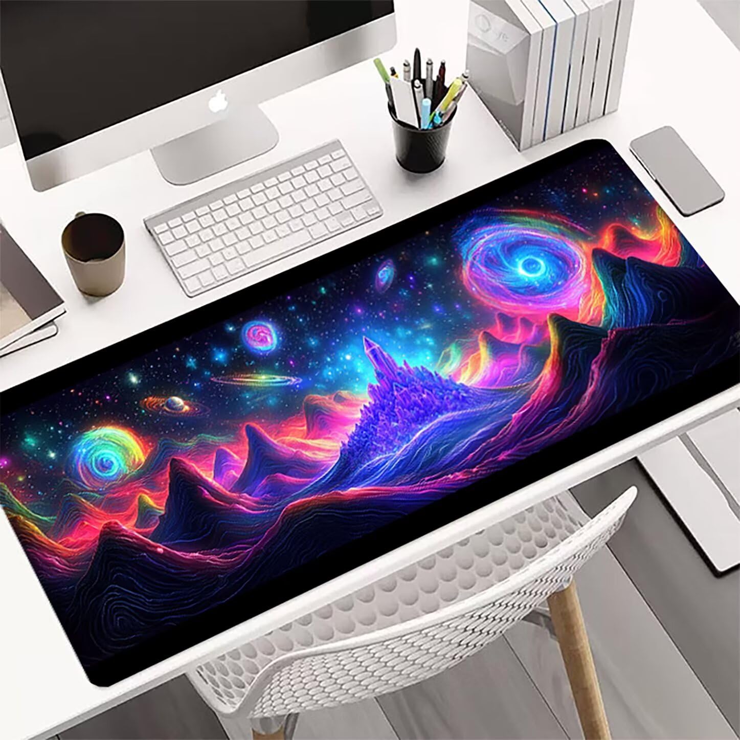 Lpfieonn Universum Großes Schreibtischunterlage, XXL Schreibtischunterlagen, Blau XXL Wasserdicht Gaming Mousepad mit Vernähter Rand und Rutschfeste Gummibasis, für Laptop/Hause/Büro 120x60cm PF-3265