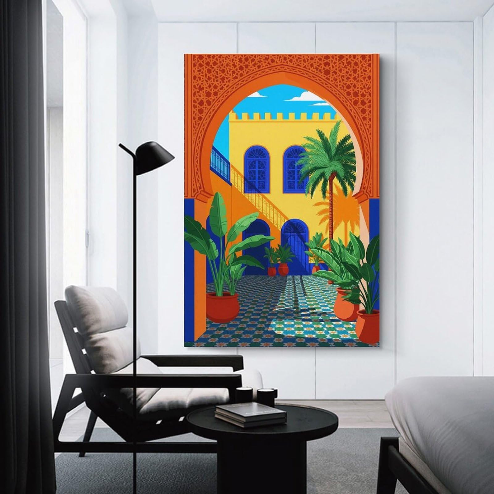 Junmoney Unframe-Style Decorative Wall Artwork Moroccan Courtyard, 20X30inch(50X75cm), For Contemporary Homes, Apartments Or Offices, An Easy Choice For New Home Styling