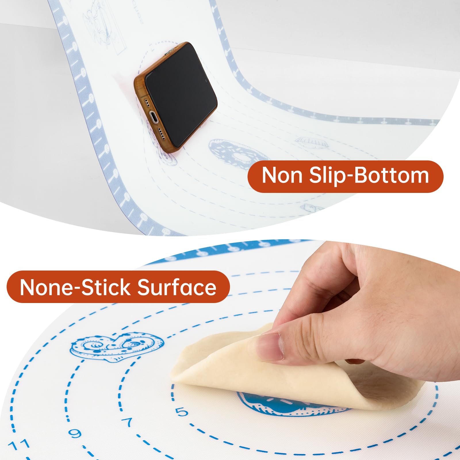 Silikon-Backmatte mit 10 Rezepten, Silikon-Macaron-Backblech für Kekse, Pizza, Surdough, Gebäck, Teig, nicht streichend und 250 °C, ofenfest