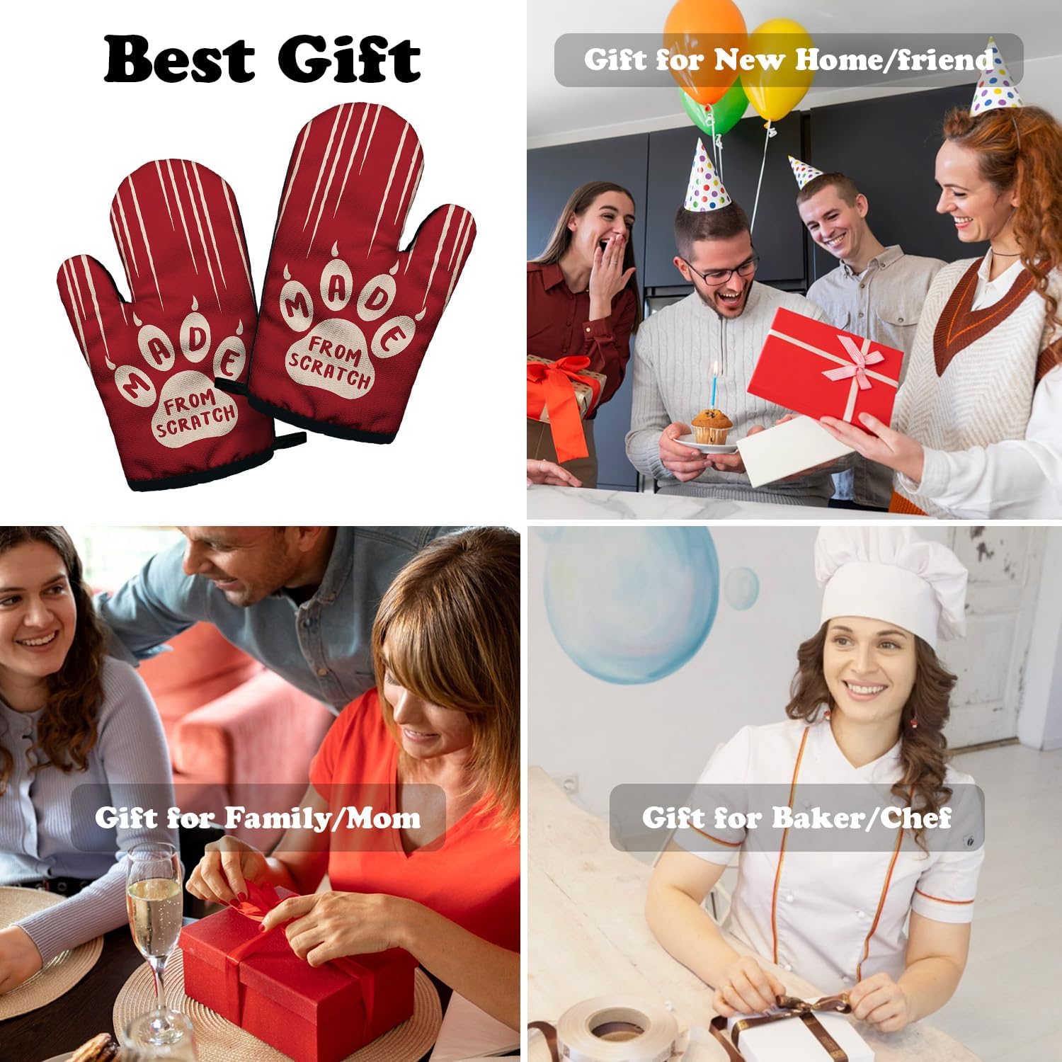 Funny Cat Lover Cooking and Baking BBQ Kitchen Gadgets with Heat Resistant Silicone Non-Slip, Made from Scratch Oven Mitts Set of 2, Gifts for Mom Bake Lover Chef Cat Owner BFF Wife Sister Colleague - Image 6