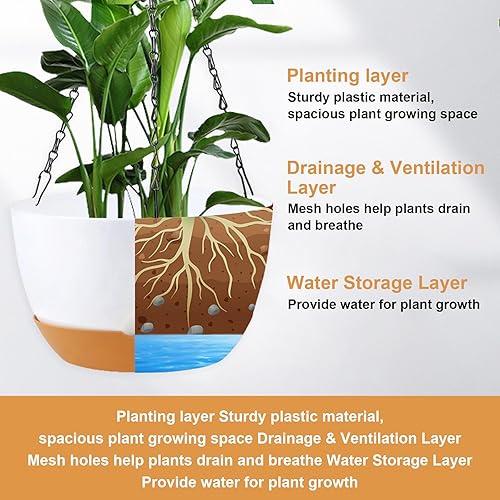 Miniatura 3 de Paquete de 4 macetas colgantes para plantas de interior, maceta de 8 pulgadas para exteriores, cestas colgantes de plástico con agujeros de drenaje