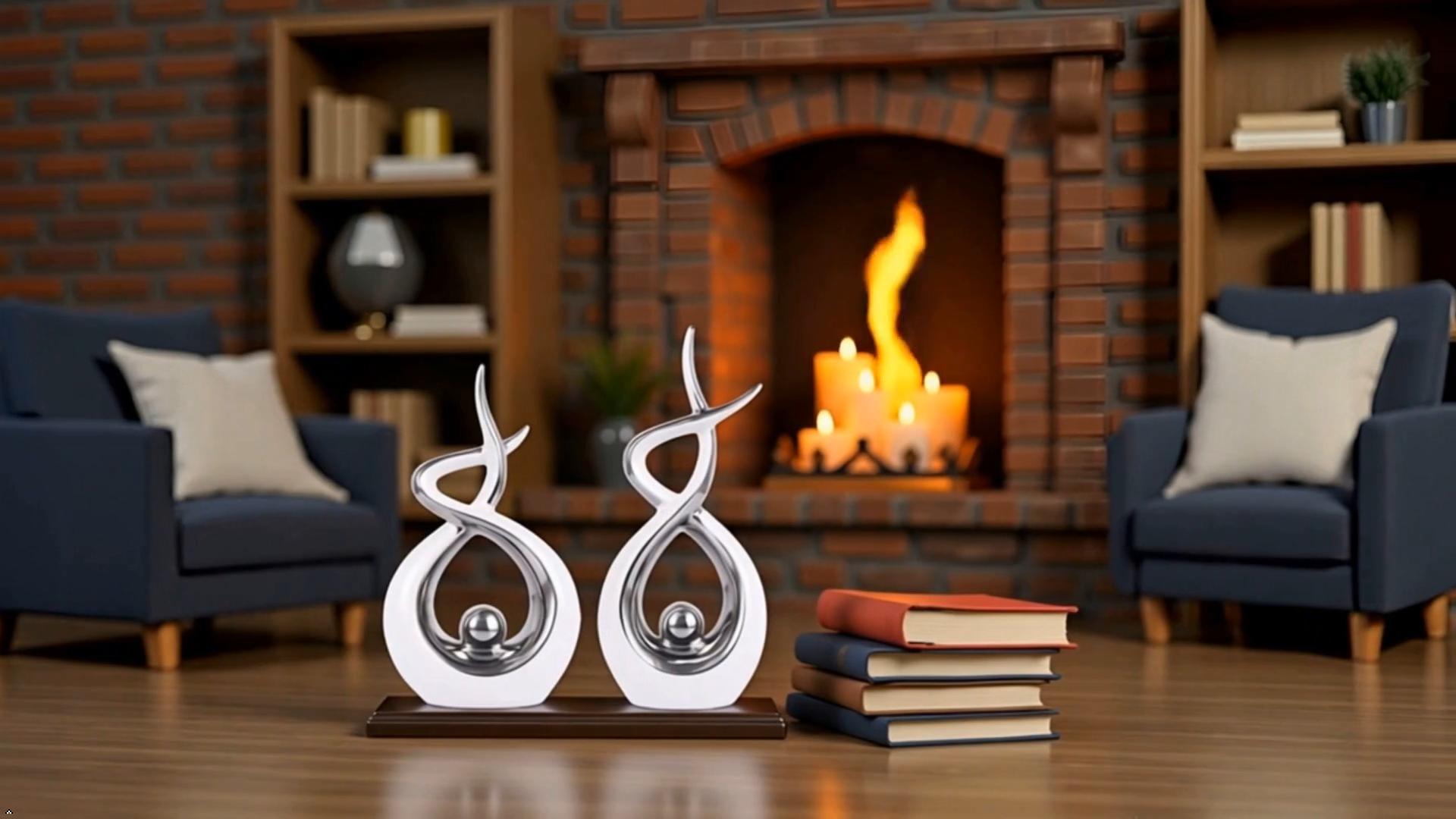Escultura Moderna Abstracta de Cerámica Blanca y Plata miniatura 7