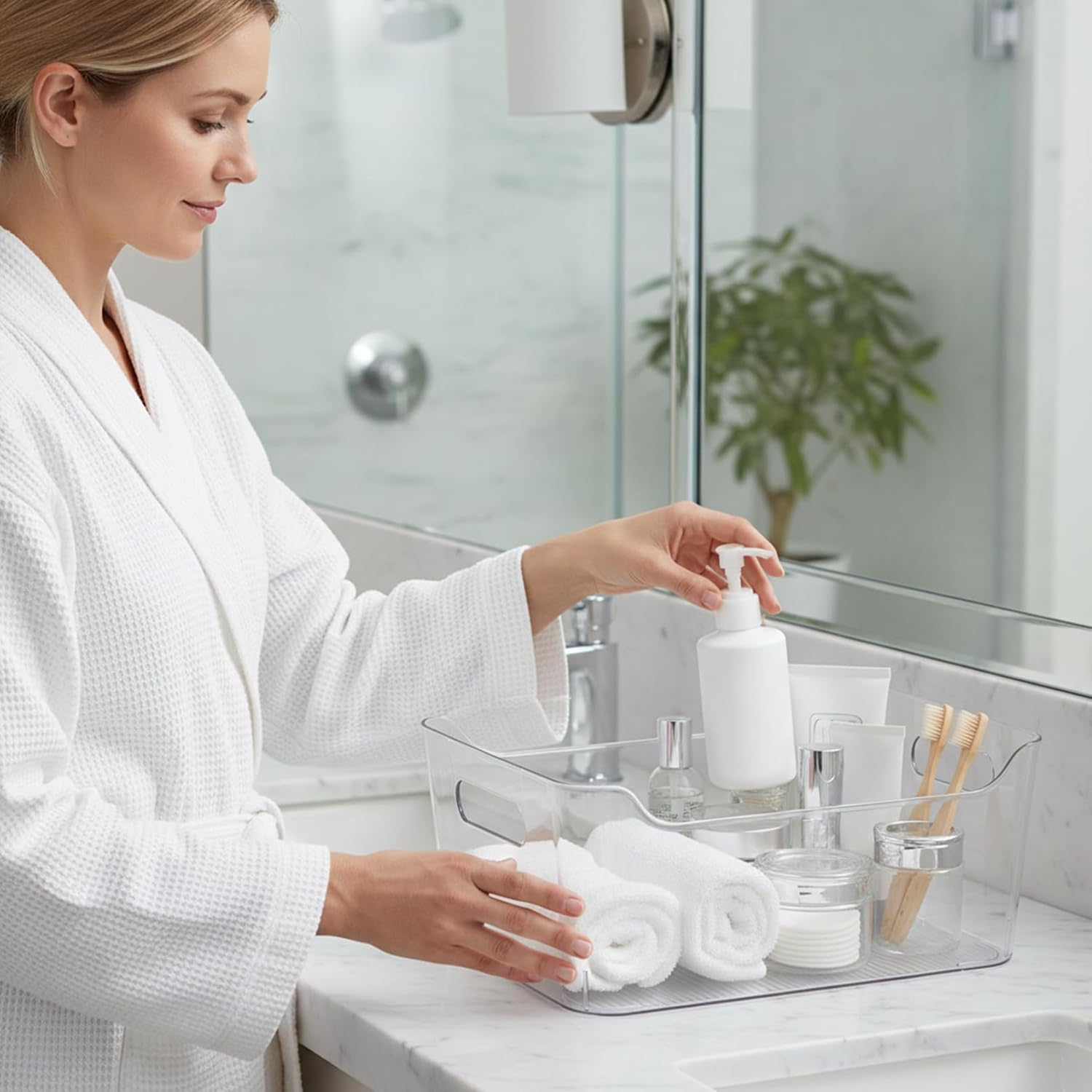 Clear Plastic Storage Bins Set of 6, Multi-Use Organizers and Storage Containers With Handles, Organizer Bins for Home & Kitchen, Cabinet and Pantry