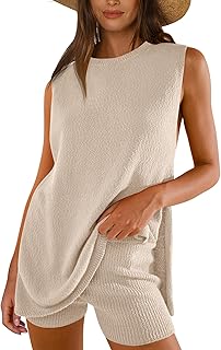 ANRABESS Women Summer 2 Piece Outfits Sleeveless Knit Sweater Top & Shorts Soft Lounge Sets Travel Beach 2024 Clothes