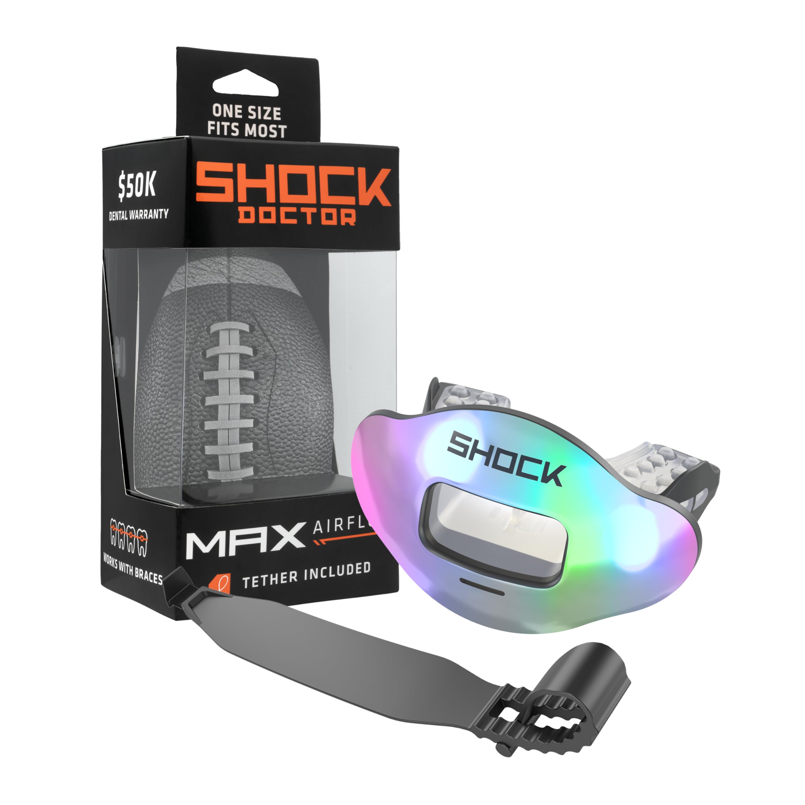 Lip Guard, Adult and Youth Mouth Guard Football with Strap, Breathable Wide Opening Football Mouthpiece for Youth and Adults OSFA, Shock Doctor Mouth Guards, Max Airflow