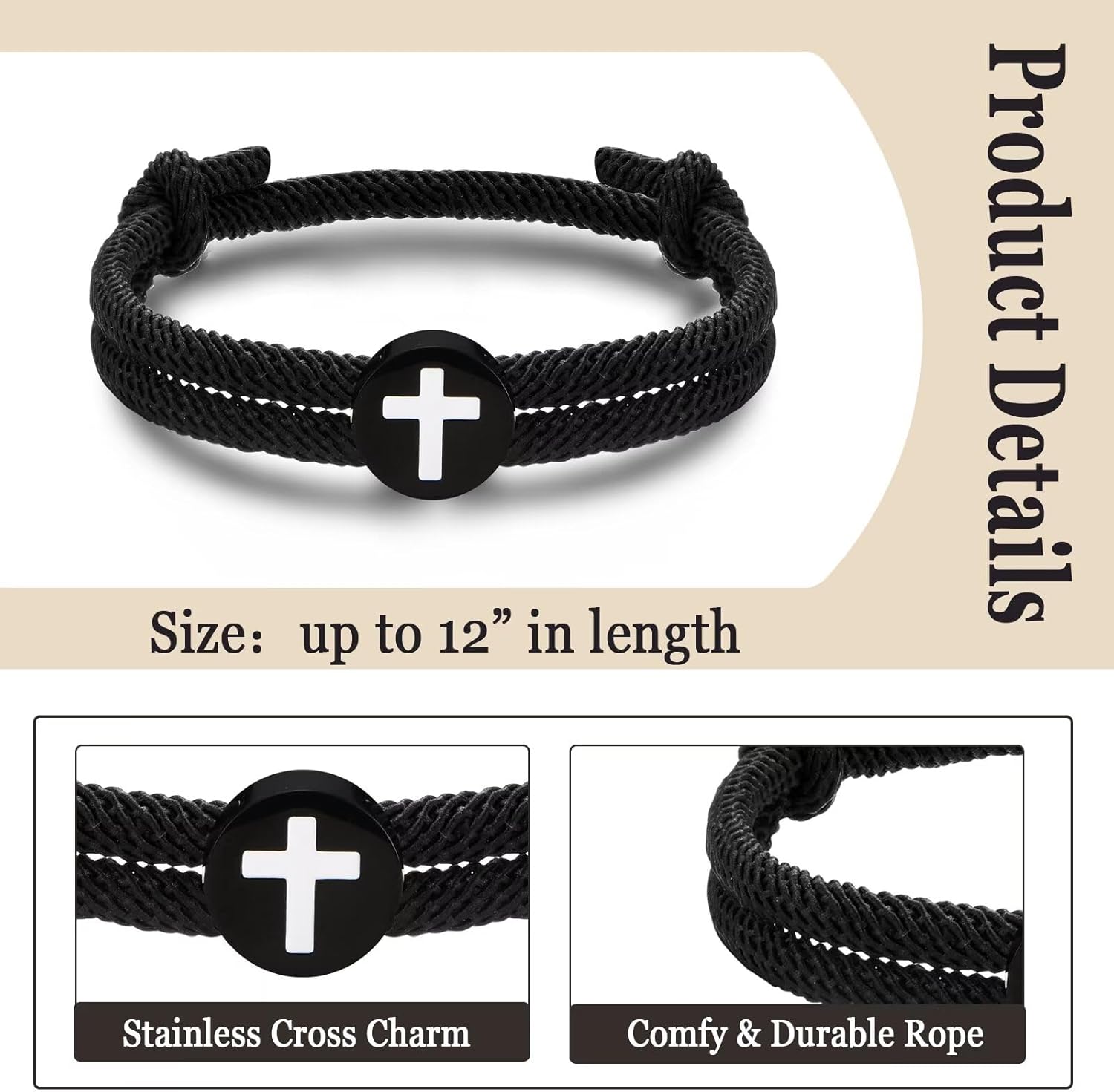 Christian Gifts Cross Bracelet for Teen Boys Men Christmas, Birthday, Baptism, Communion Jewelry for Him - Image 5