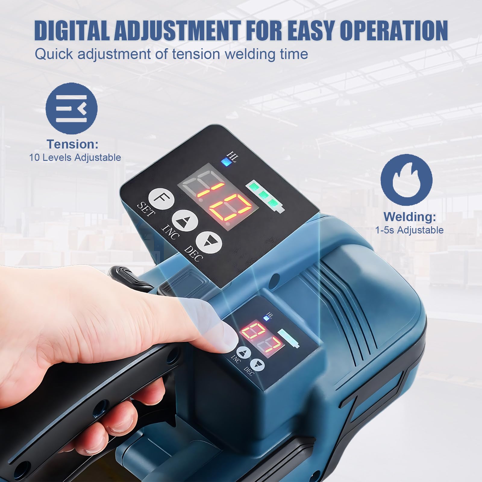 Reggiatrice Elettrica con Schermo LCD, 2 Batterie da 4000 mAh, Reggiatrice Elettrica Portatile per Reggia in Pp E Pet, Reggiatrice Automatica per Pallet di Scatole di Imballaggio