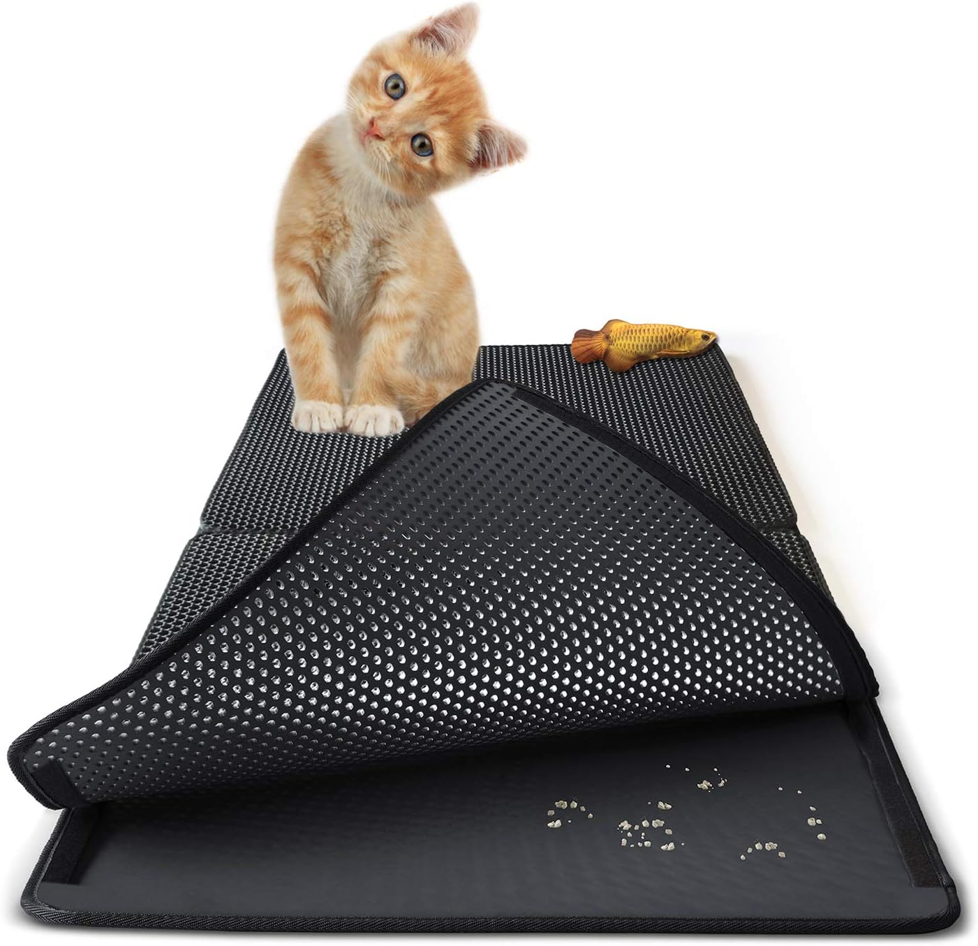 Relarr Cat Litter Mats Trapping pads, Honeycomb Double Layer Waterproof Urine Proof, Foldable pad for decentralized Control for Litter Box, Easy Clean Washable EVA Material (17”*26”)
