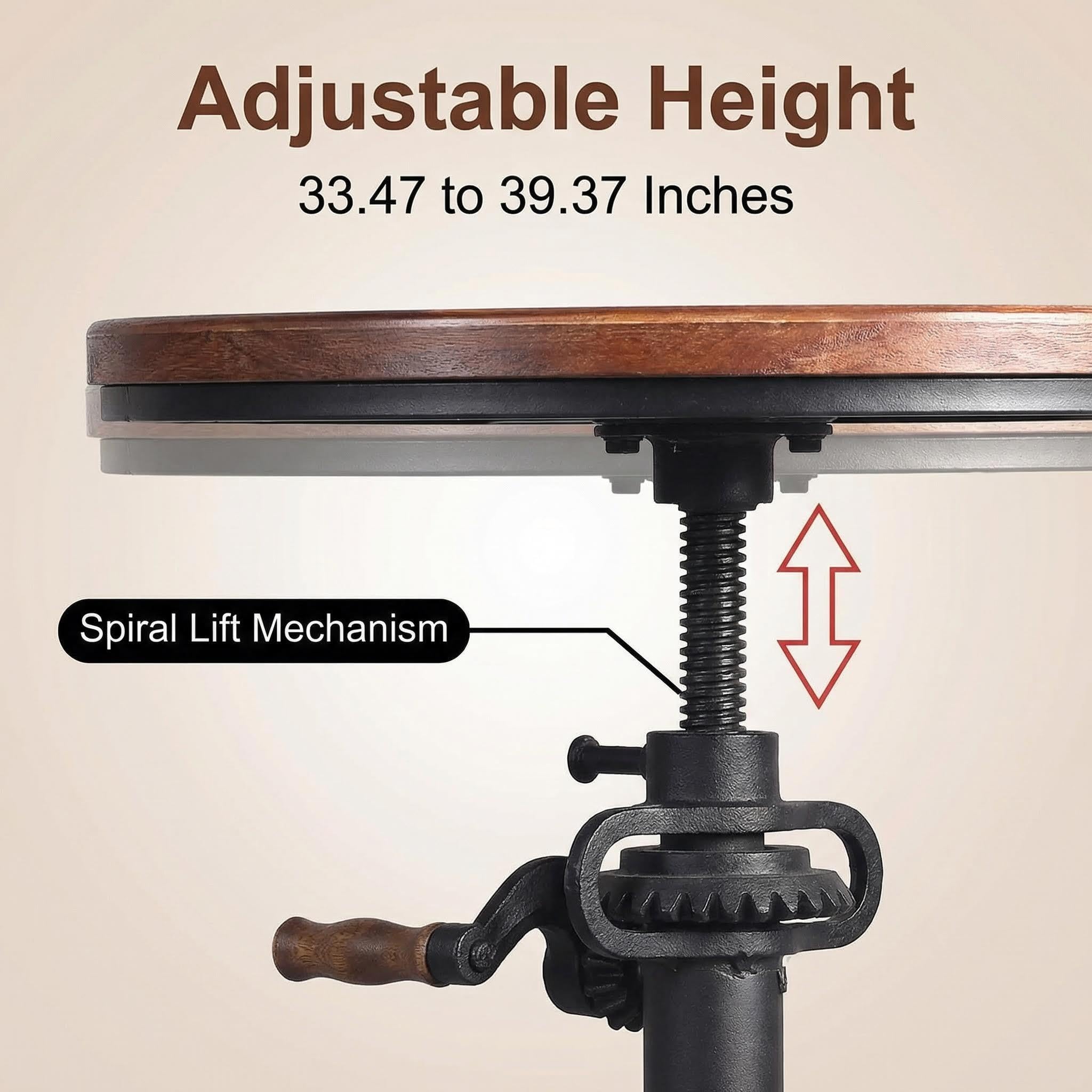 LOKKHAN 33,5-39,4 Zoll hoch industrielle Bar Tisch-verstellbare Bar Höhe Bistro Whiskey Pub Tisch-23,7“ Dia Swivel Runde Holz Oben Metall Basis-leicht durch Kurbel angepasst