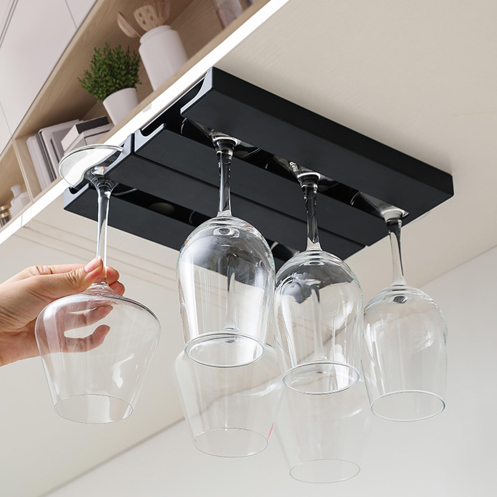 Vastsea 2 Piezas Estante Copas Vino Debajo Gabinete, Soporte Copas Colgante, Soporte para Copas de Vino, para Bar, Cocina, Restaurante (Negro)