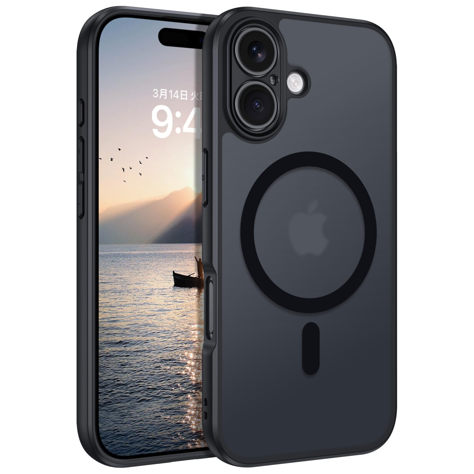 DUEDUE iPhone 17 ケース MagSafe対応 マット感 ブラック マグネット搭載 アイフォン 17 ケース 半透明のデザイン 肌触り 滑り止め 磁気吸着 耐衝撃 黄変防止 軽薄 手汗防止 TPU レンズ保護 指紋防止 一体型 ワイヤレス充電