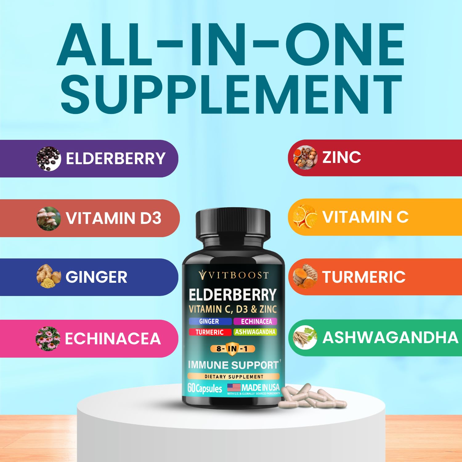 VITBOOST Elderberry Immune Support Supplement 8 in 1 with Vitamin D 5000 IU — Amazon image 5