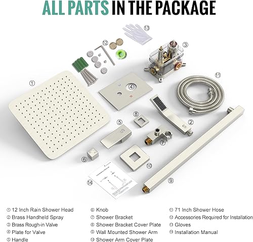 Miniatura 137 de SR SUN RISE Sistema de ducha negro mate de 12 pulgadas, latón de 12 pulgadas, mezclador de lluvia de lujo, conjunto combinado de ducha montado