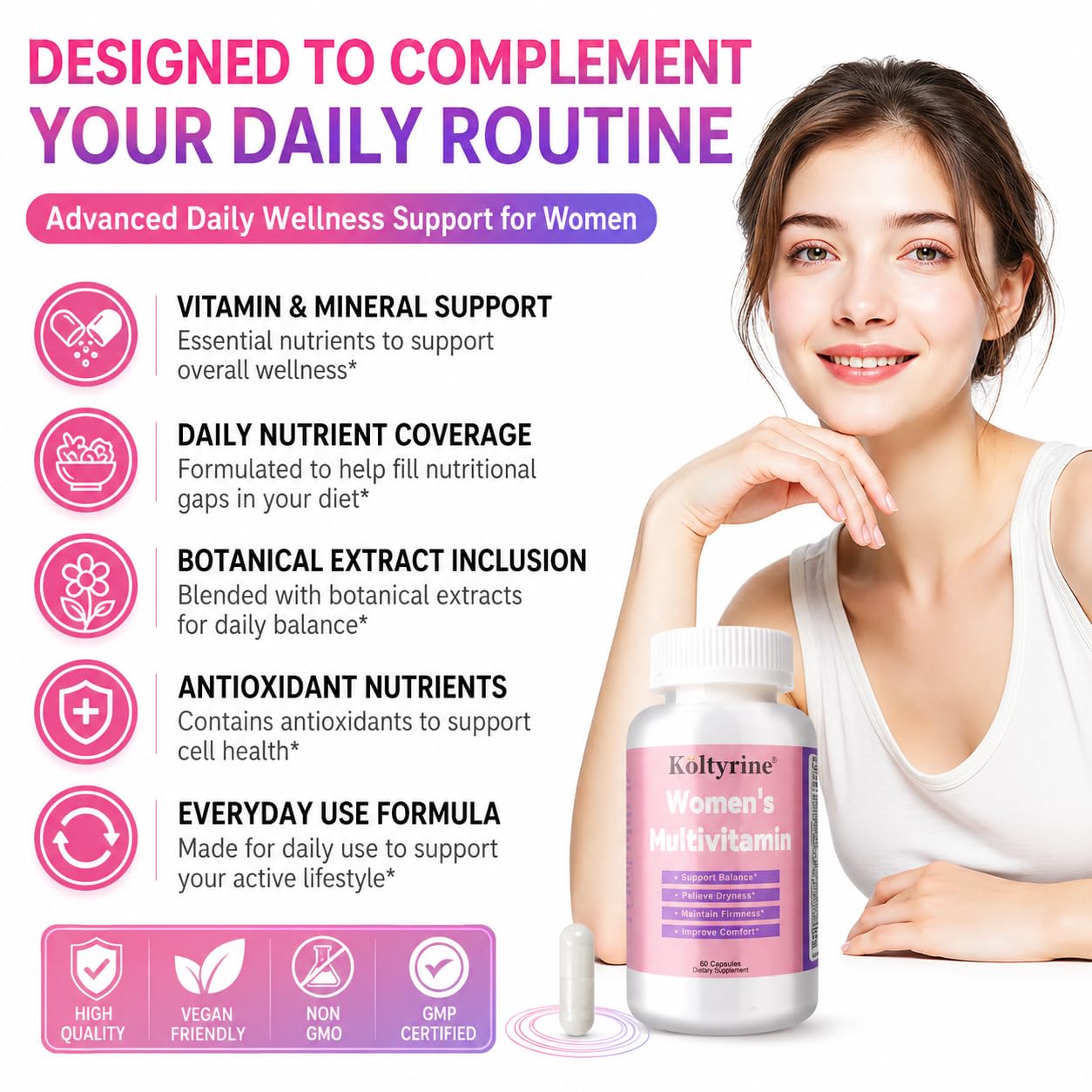 Vimerson Health Multivitamin for Women 13-in-1 Vitamin Complex with Biotin, Collagen & Keratin Vitamins B Complex, A, C, D3, E & K2 Hair Skin Nails & Energy Support 60 Capsules — Amazon image 4