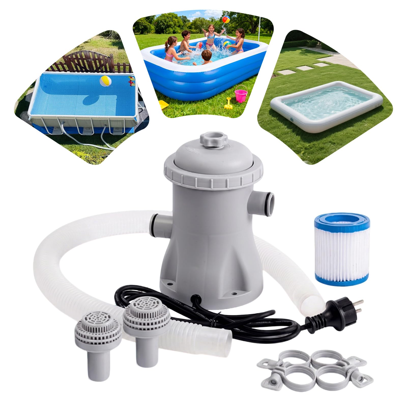 Bomba de filtro de piscina, 300 galones, 24 V, para piscinas inflables, enchufe europeo