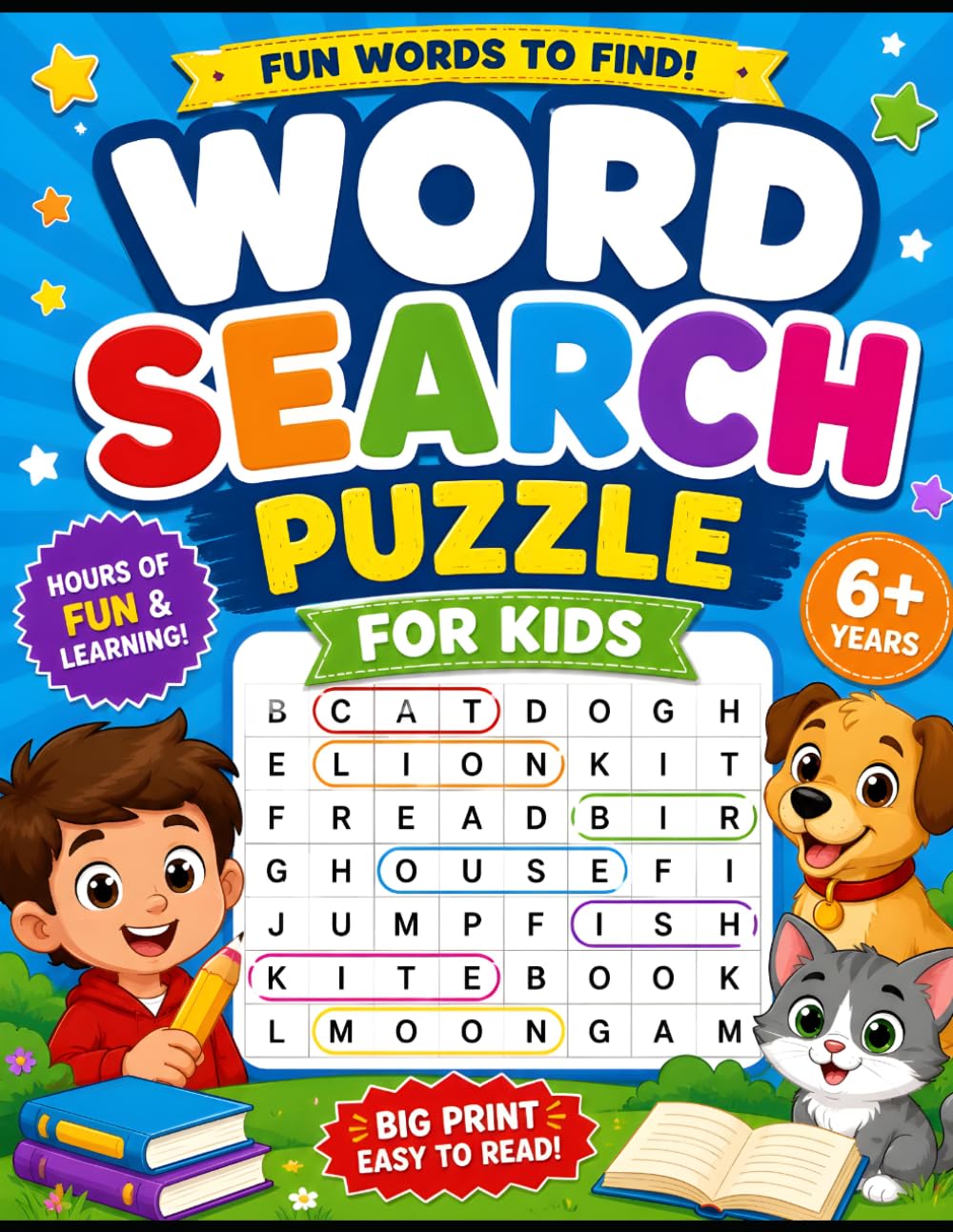 Word Search Puzzle Book for Kids: Fun and Easy Animal, Summer, Fruits & Food Word Searches
