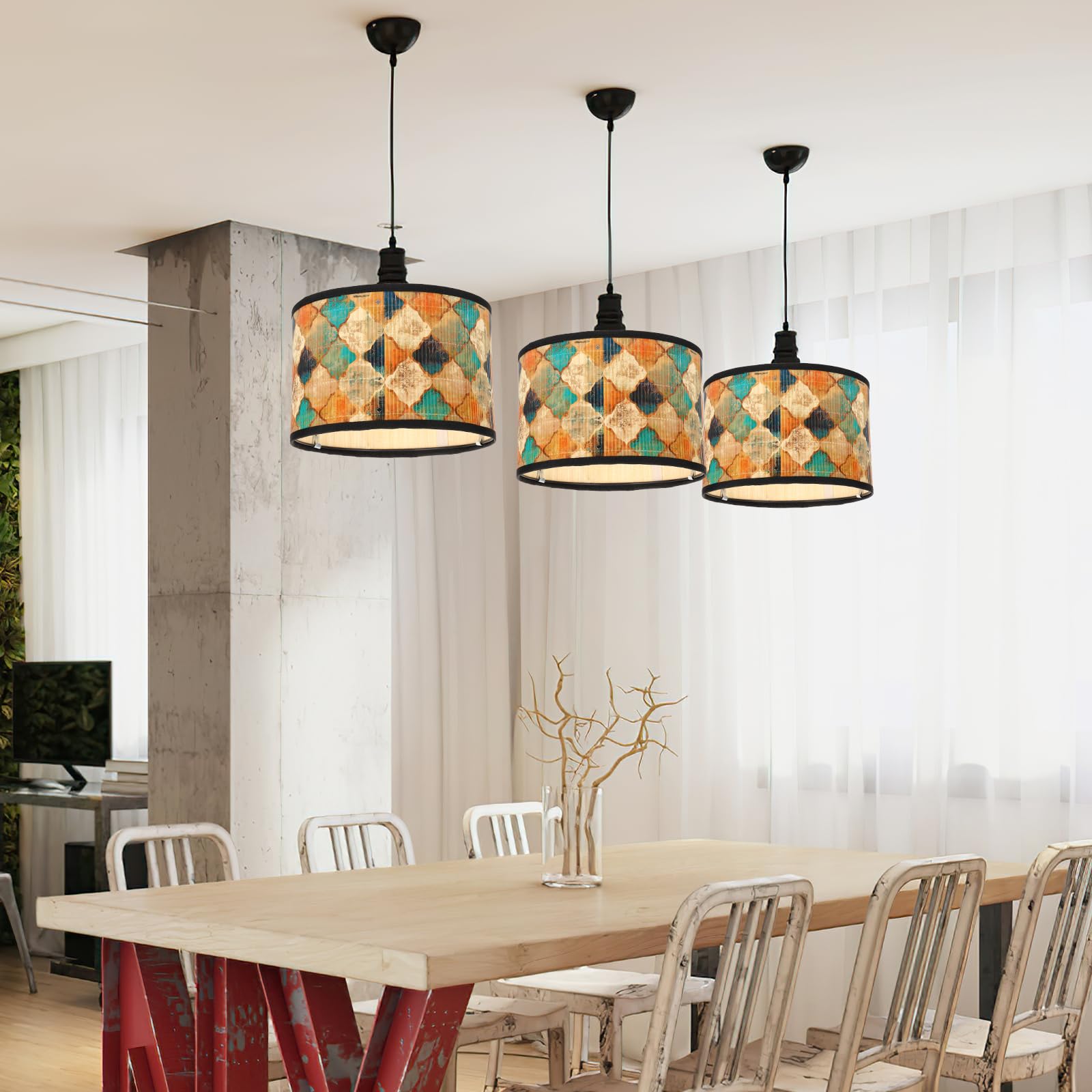 OSALADI Drum Lamp Abażur Kinkiet, Dekoracyjny abażur Lampa Podłogowa Lampy Stołowe, Boho Style Wahadłowe Lampy Tkaniny