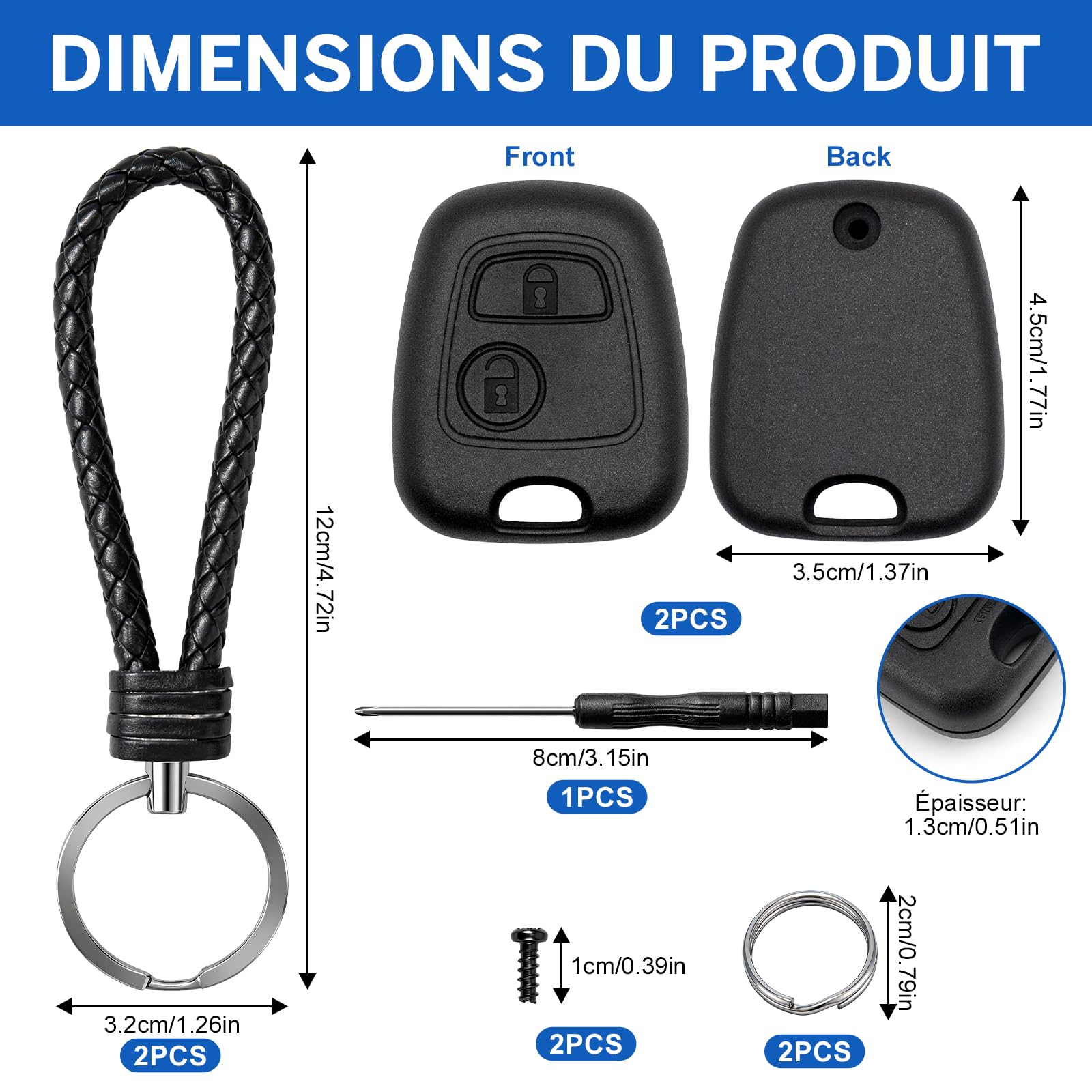Lot de 2 Coques de Clé de Voiture Compatible avec Citroën C1 C2 C3 C4 C5 Peugeot 106 107 206 207 208 307 407 806 Saxo Xsara Toyota Aygo 2 Boutons Télécommande Boîtier Clef - 2