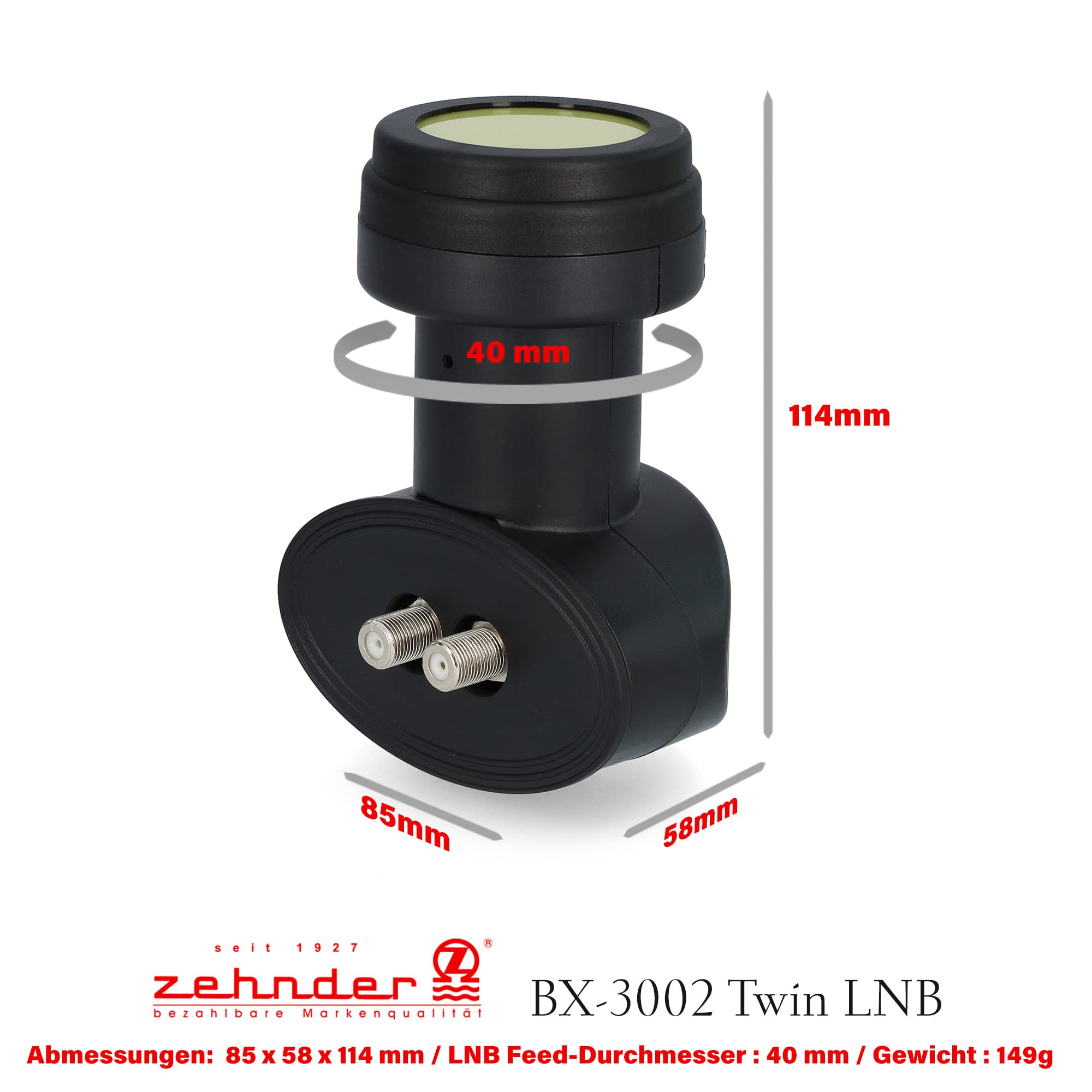 ZEHNDER Twin LNB con blindaje LTE y protección solar UV, 2 niveles 4K LNB para 2 participantes, receptor de satélite HD LNC para antena parabólica