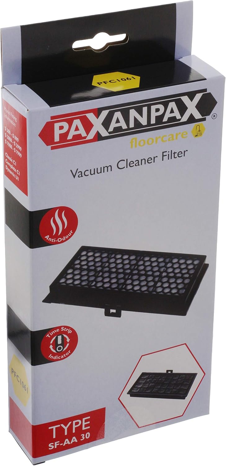 Paxanpax PFC1061 Anti Odour Vacuum Cleaner Filter with Timestrip Indicator for Miele SF-AA30 9616080, S300, S2000, S7000, Black