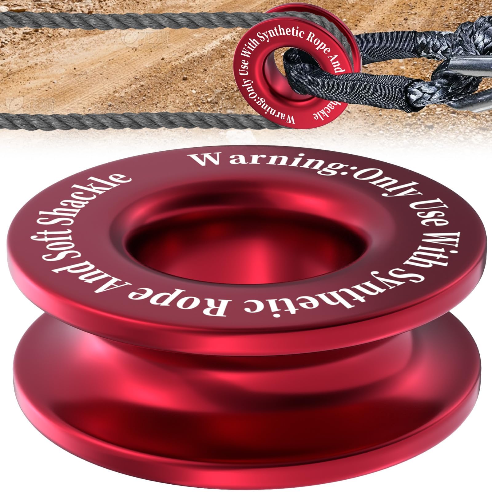 Winch Snatch Recovery Ring, Heavy Duty 66000 Lbs Break Strength Snatch Block Ring, Towing Rcovery Snatch for Soft Shackle and Synthetic Rope, Compatible with ATV UTV SUV Truck Off-Road Vehicle (Red)