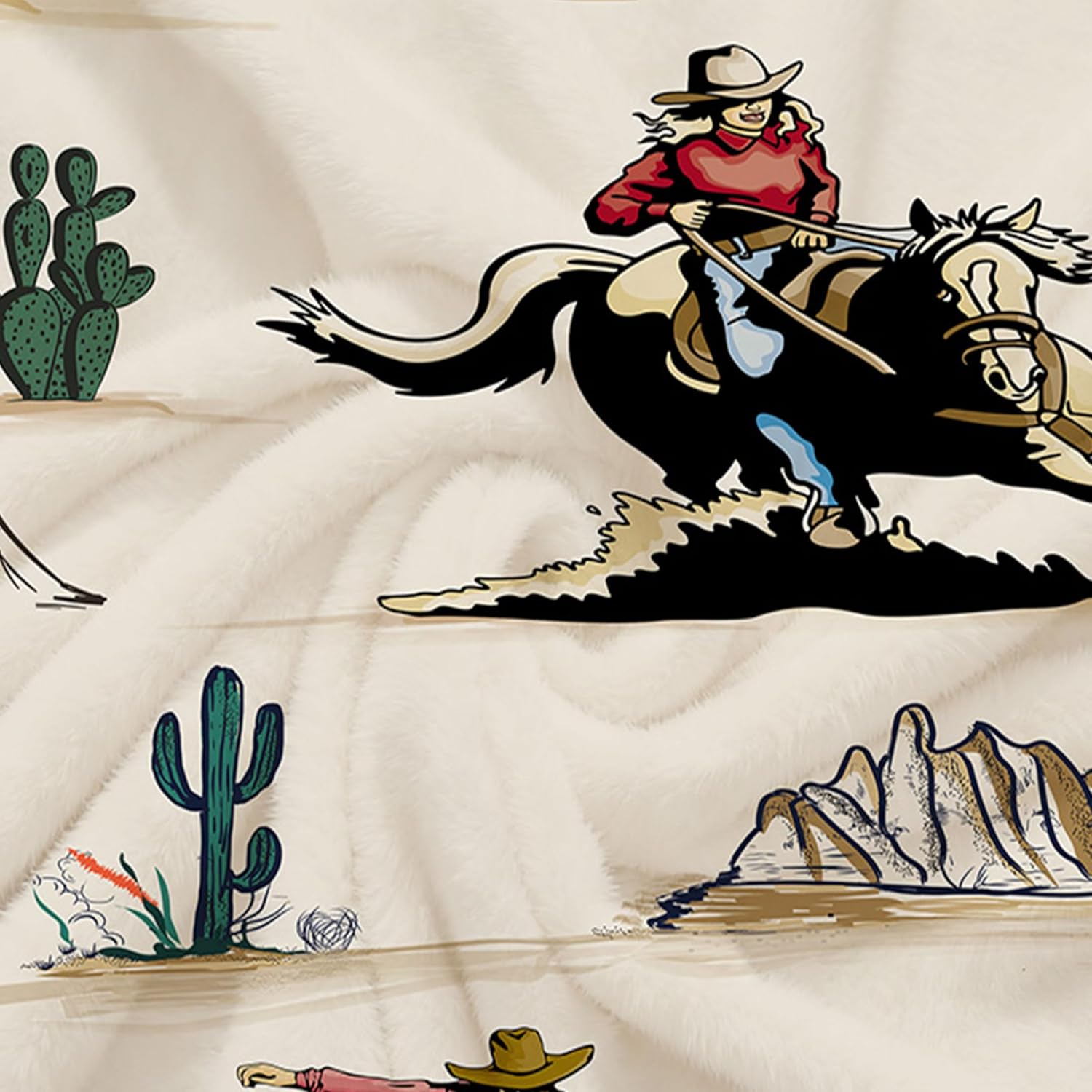 Western Cowboy Throw Blankets, Wild West Cowboy Ride Horse Desert Cactus Cozy Warm Bed Couch Blanket, Soft Cozy Plush Warm Cowboy Blanket for Sofa Couch Bed 50"X60", Beige - Image 9