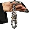 Correa de mano para teléfono con cuentas, negra, lanyard para celular, pulsera brillante para mujer 1