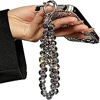 TENOC Sparkling Beaded Phone Wrist Strap for Women - Black Crystal Cellphone Lanyard Bracelet with Metal Tether Tab