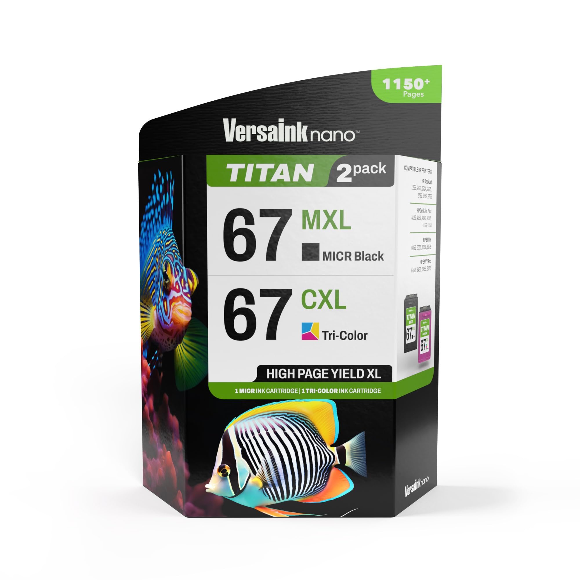 VersaInk-Nano 67 MXL Titan-Magnetic Black & Color 2-Pack - Replaces 67 and 67 XL, Works with DESKJET 2723,2734,2755,2855,4133,4155,4255, Envy 6055,6075,6455,6475