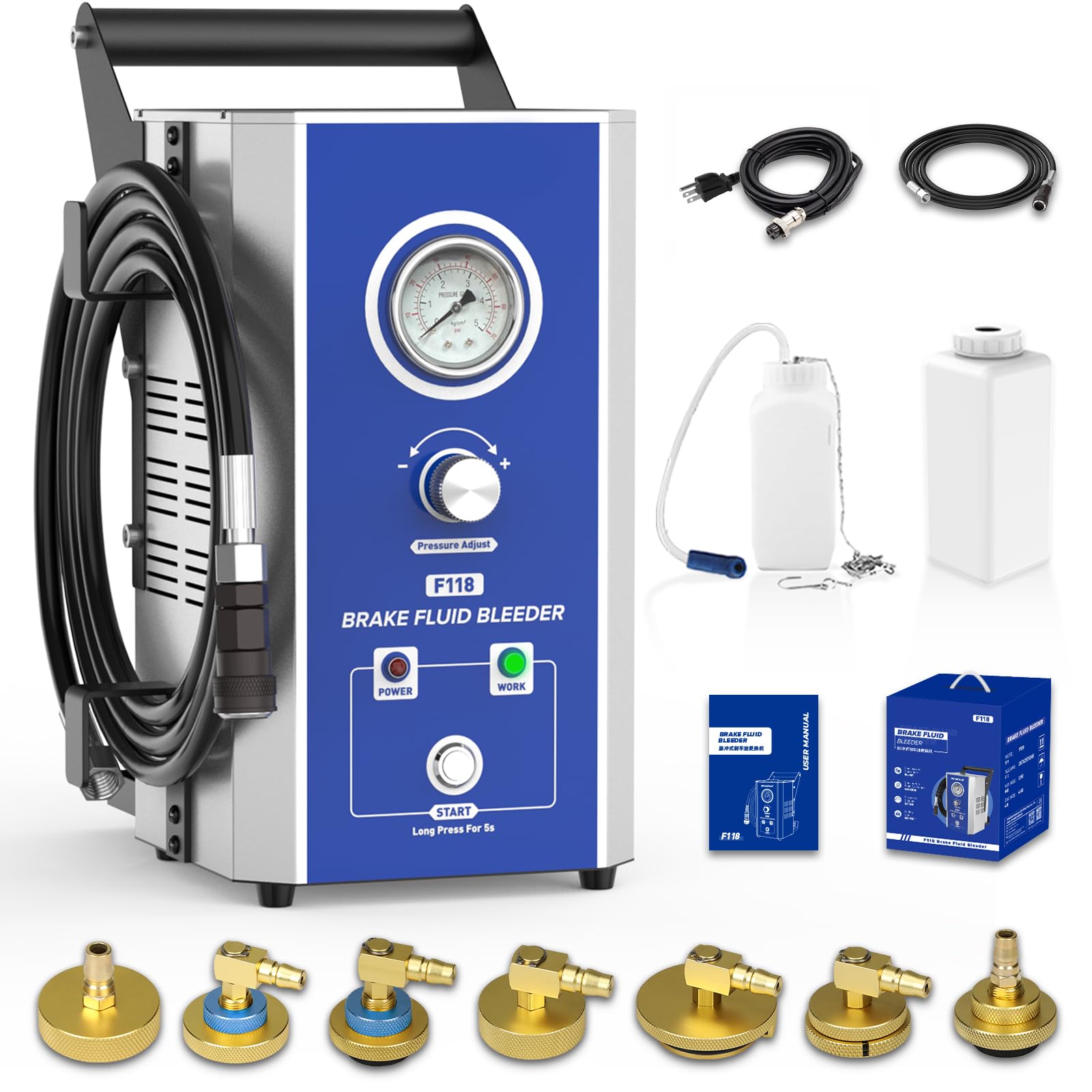 BELEY Electric Brake Bleeder Kit,110V Automatic Brake Brake Fluid Oil Exchanger Machine with 7 Metal Master Cylinder Bleeder Kit Compatible with All Vehicles.