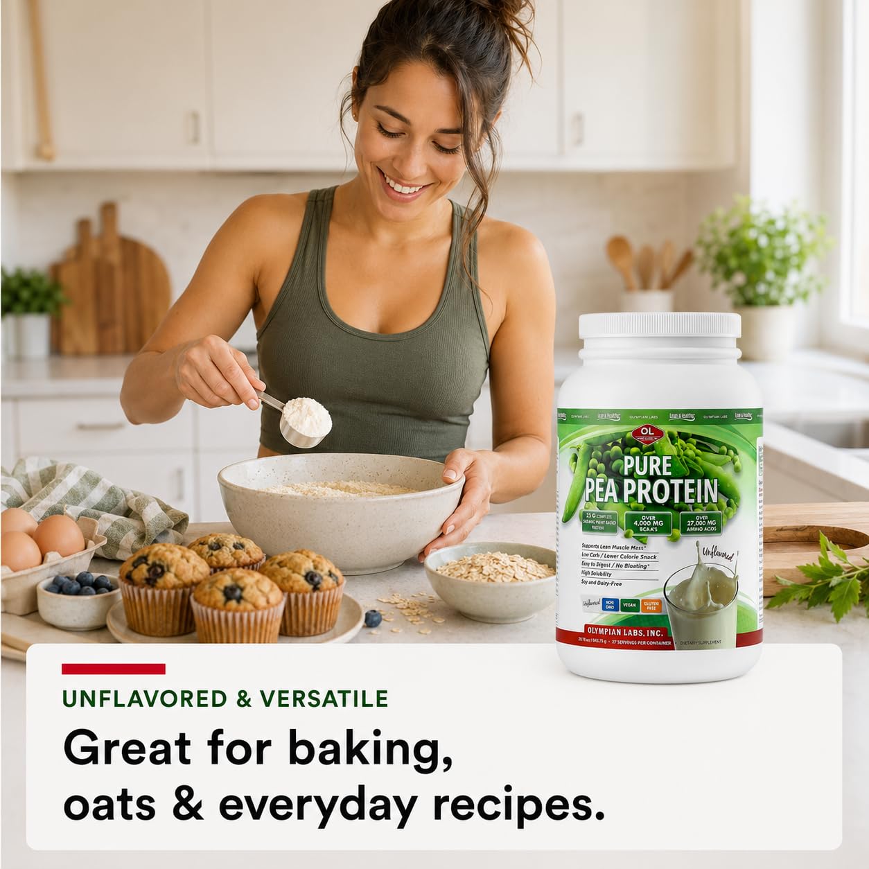 Olympian Labs Plant Based Pea Protein Powder, Unflavored - 25g of Protein, Vegan, Low Net Carbs, Gluten Free, Lactose Free, No Sugar Added, Soy Free, Non-GMO, 2 Pound Pea Protein Powder — Amazon image 3