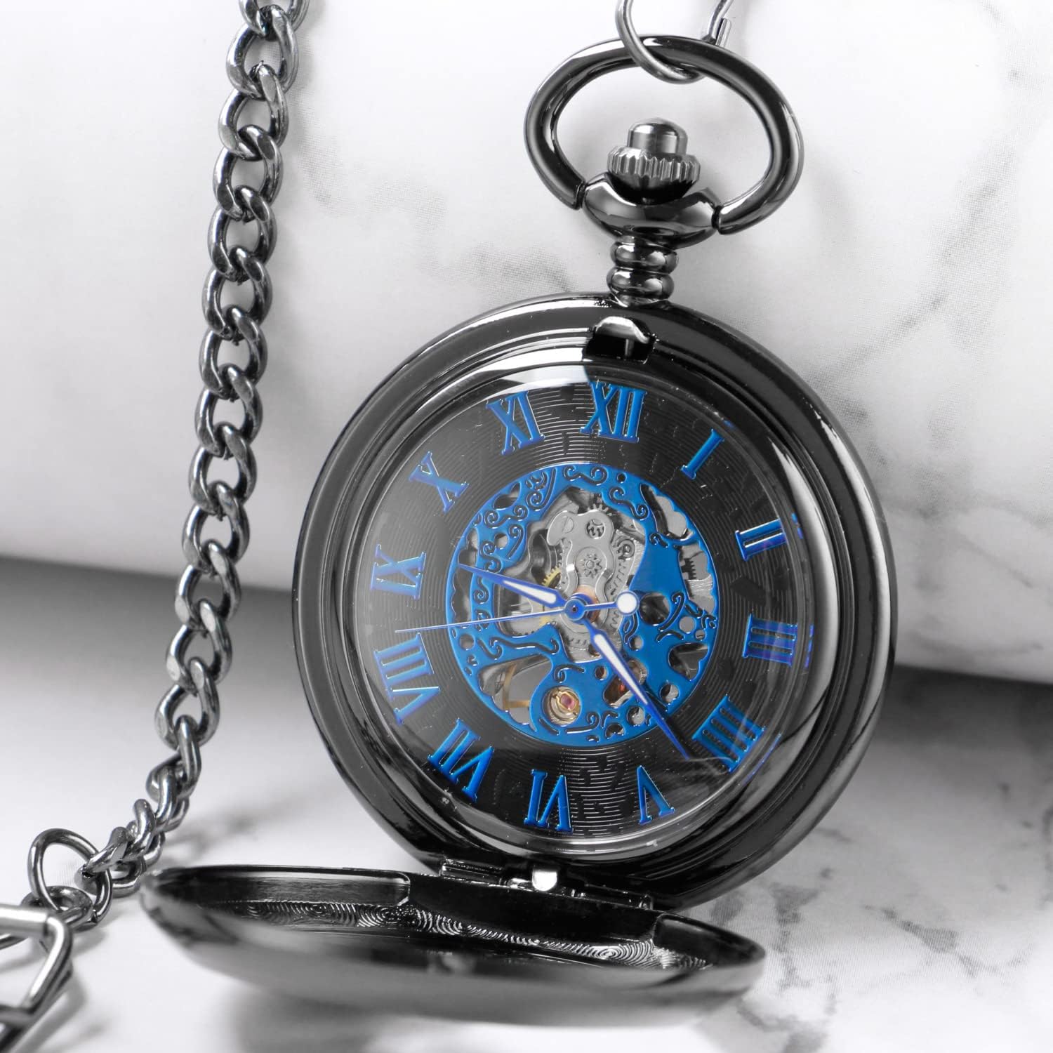 Men's Black Mechanical Pocket Watch with Chain,Birthday Gift | Men's Mechanical Pocket Watch, with Chain,with gift box,Father's day ,Chrustmas,Birthday Gift,Vintage