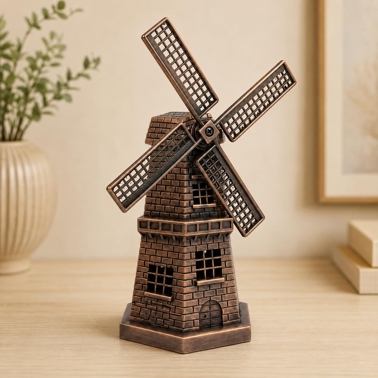 Nuevo Emporium Heritage Breeze Windmill – Antique Copper Decorative Showpiece-image-1