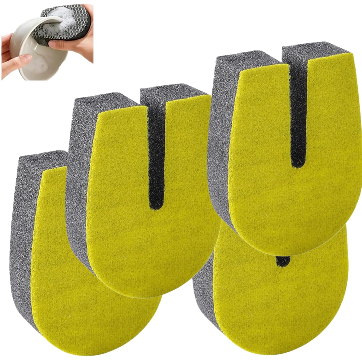 U-shaped Double-sided Sponge Cleaning Brush Kitchen U-shaped double-sided sponge brush, reusable, with a grooved design to prevent scratches, suitable for cups, pots, knives, and plates.