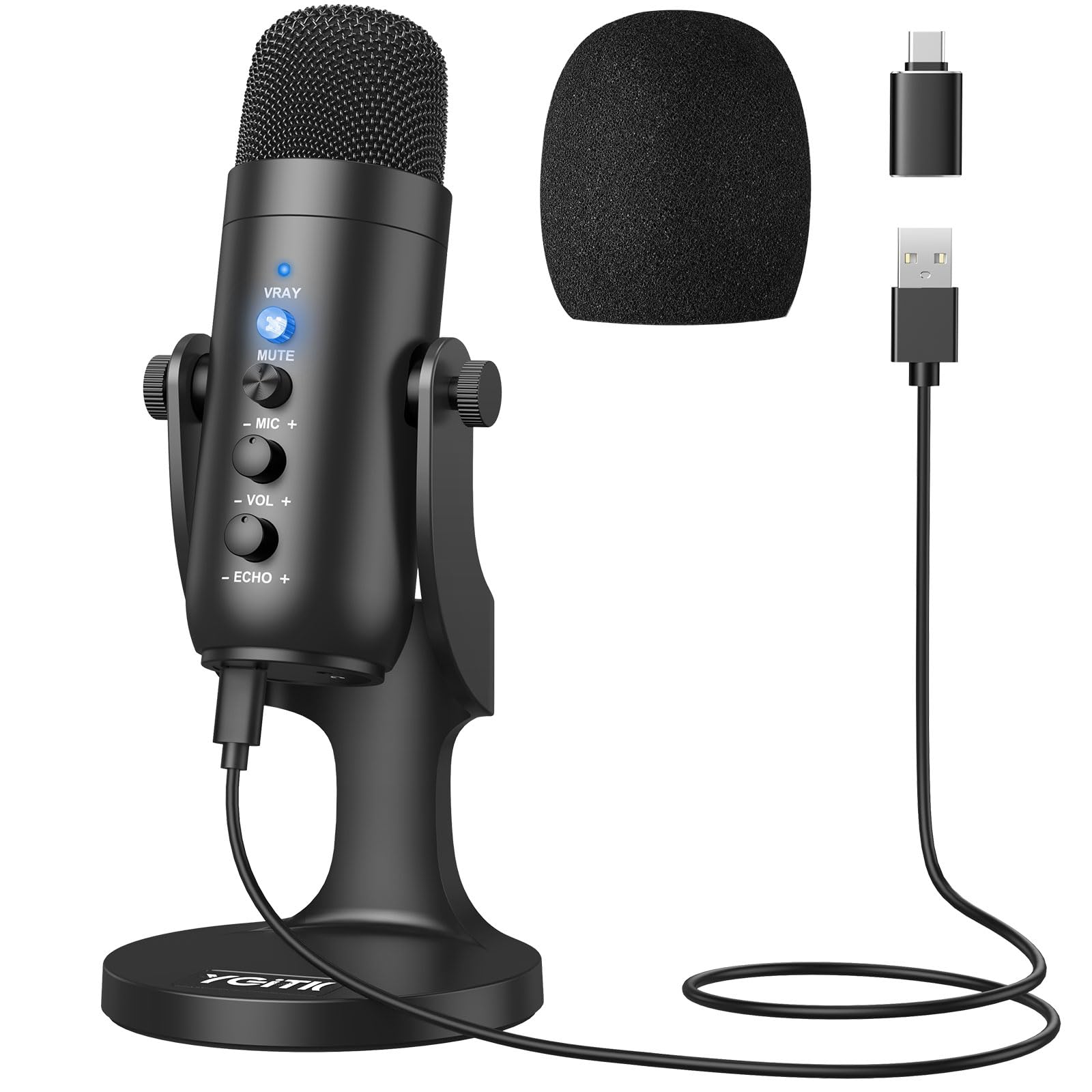 Micro USB à Condensateur Cardioïde avec Contrôle du Volume Microphone USB Micro PC & Mac Micro Gaming Condensateur pour Live, Enregistrement, Gaming, Podcast, Streaming