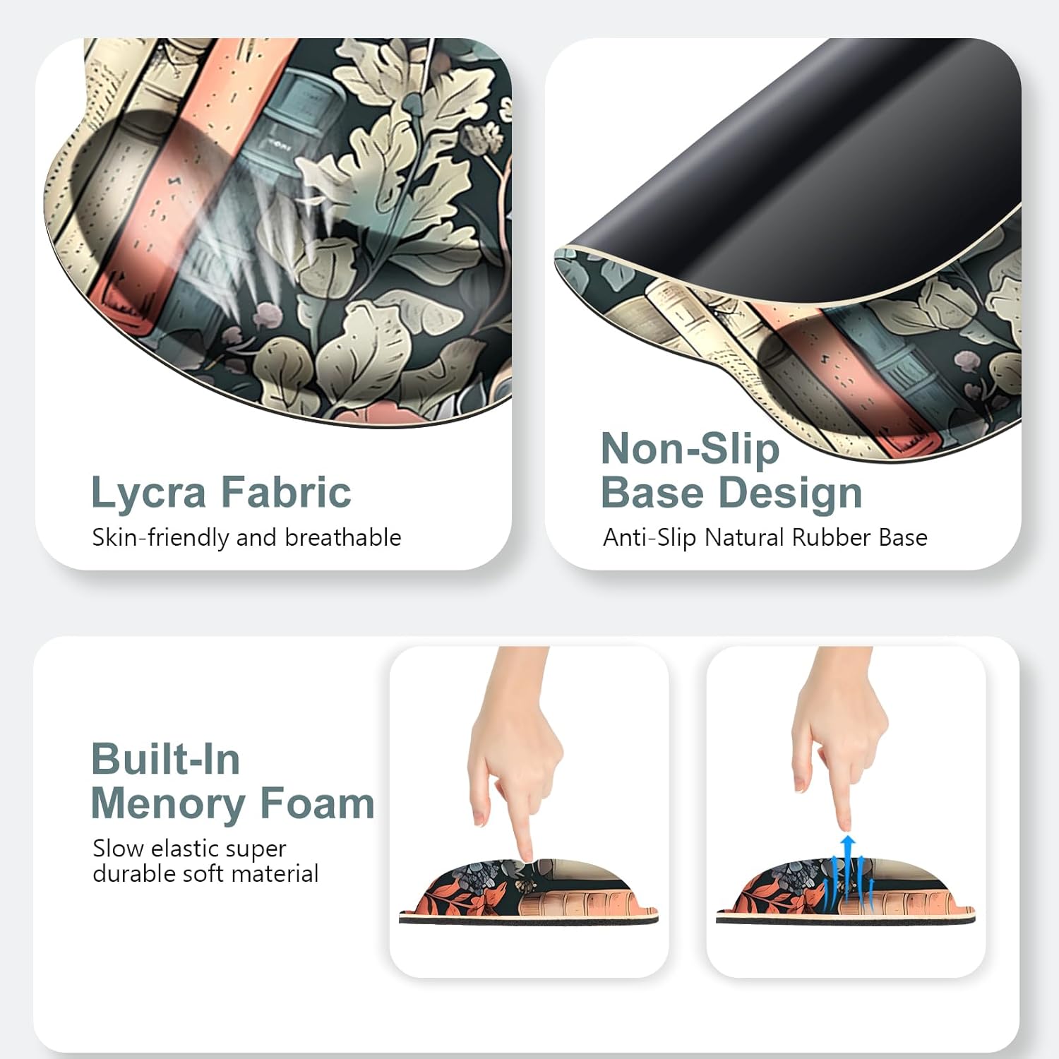 Nature Aesthetic Florals Books Mouse Pad, XXL Large Desk Mat Extended Reading Desk pad, 4PCS Non-Slip Rubber Base Computer Big Mousepads for Work, Game, Office, Home Decor Accessories I Bookworm Gift