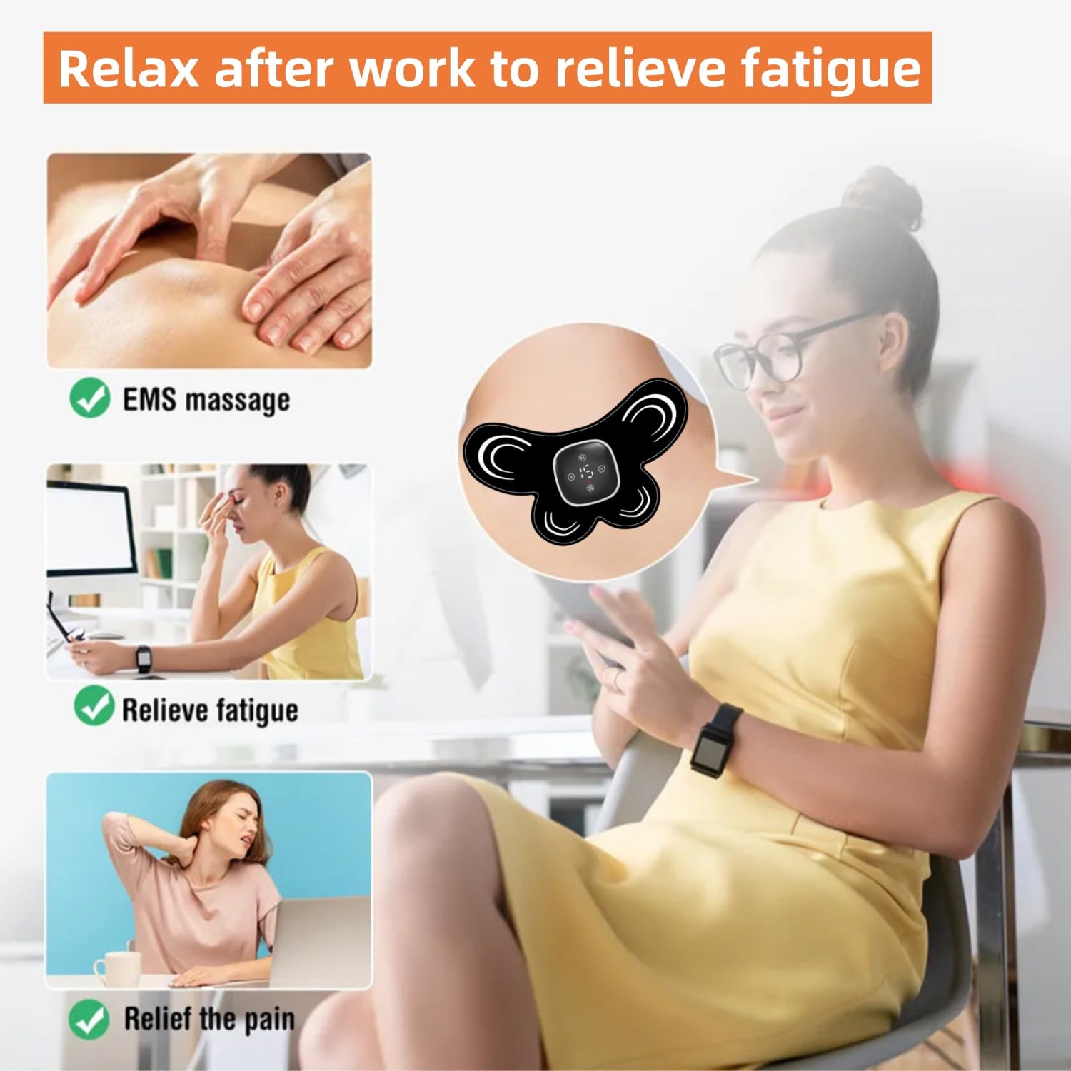 Électrostimulateur Anti Douleur TENS Sans Fil,EMS Électrique Masseur d'épaule Cervical,6 Modes et 15 Forces Mini Masseur,pour Cou,Dos,Jambe,Genou et Muscles,un Soulagement Ciblé de la Intérieur