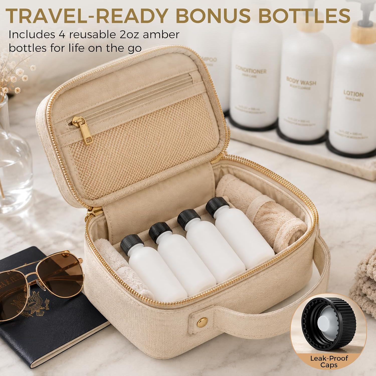 TBWIND 4 Pack White Glass Shampoo and Conditioner Dispenser Set image 3