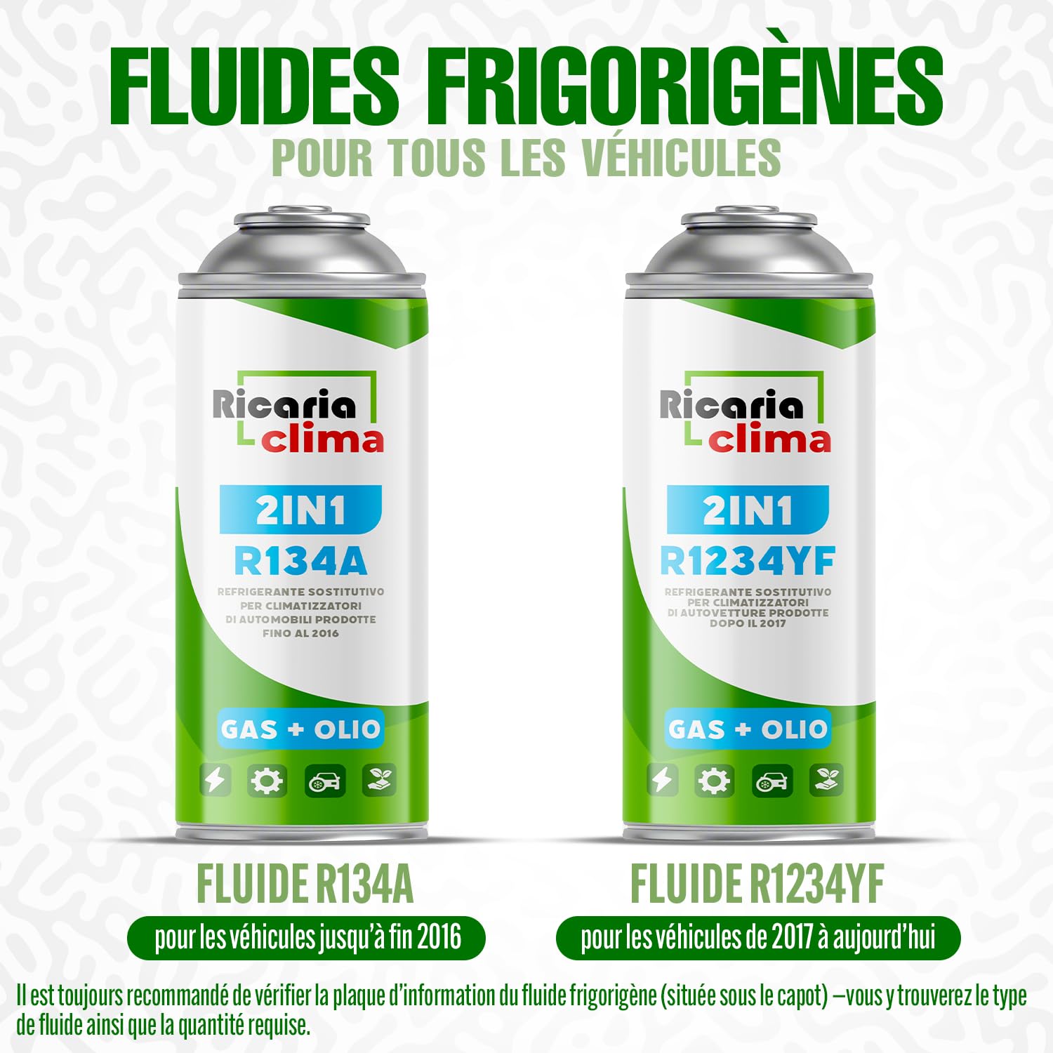 Fluide Réfrigérant R1234yf Kit Recharge Climatisation – Gaz pour Climatisation Véhicules Depuis 2016 – 5X 235 g Bouteilles avec Tuyau de Recharge et Adaptateur AZ