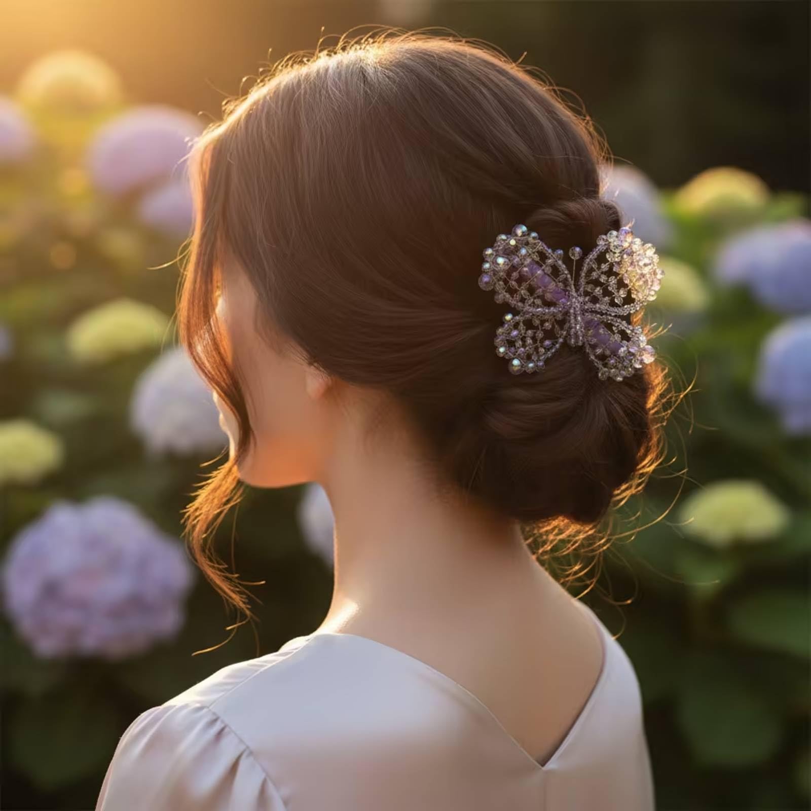 Colcolo Fermaglio Capelli Clip Capelli Morsetto Pettinino Pinza Farfalla Perline Iridescenti Cristallo Artificiale Molla Antiscivolo Adatto per Matrimoni Feste Cerimonie Uso Quotidiano