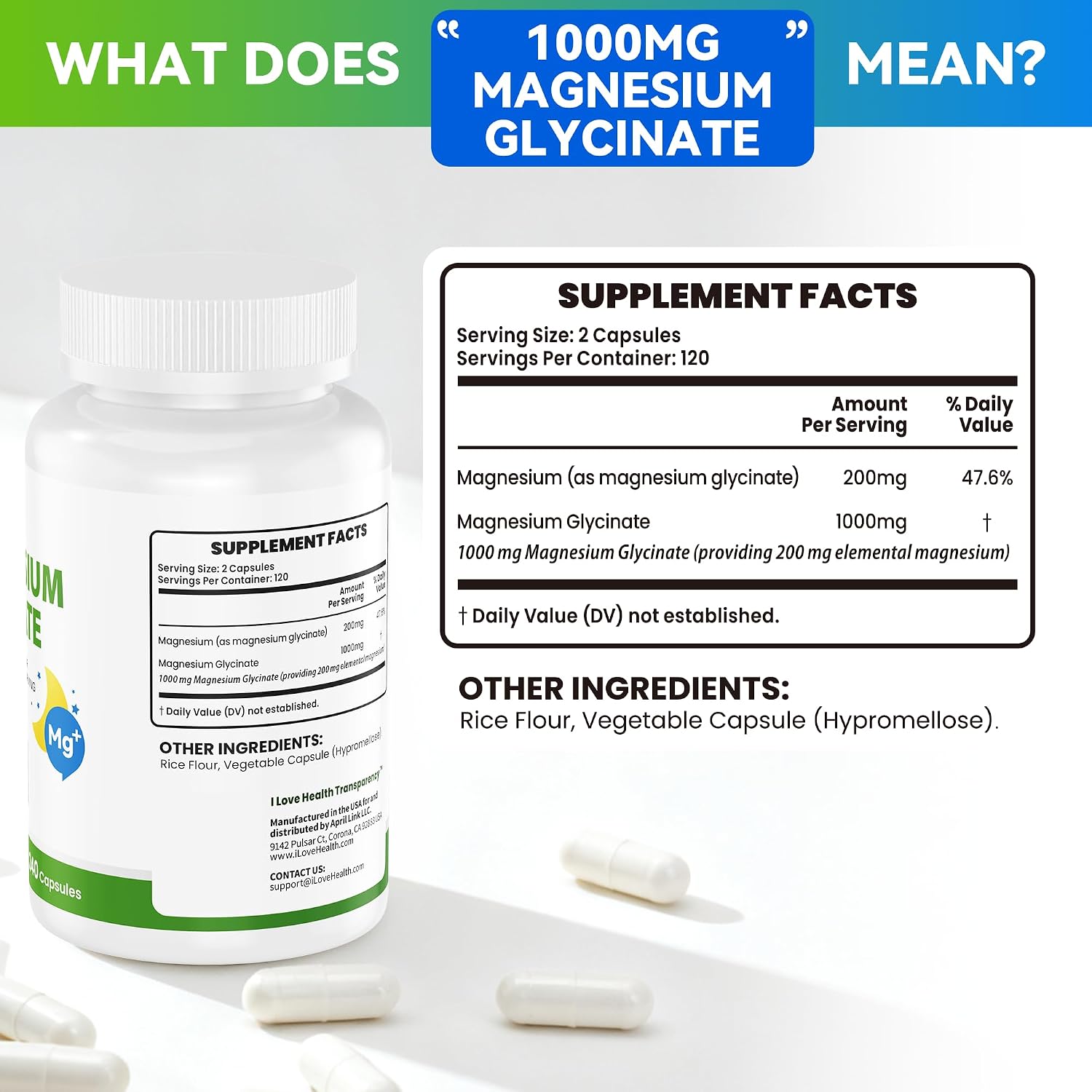 Magnesium Glycinate 1000mg– 240 Capsules – High Absorption Magnesium Supplement for Relaxation, Calmness & Muscle Support – Gentle on Stomach – Made in USA