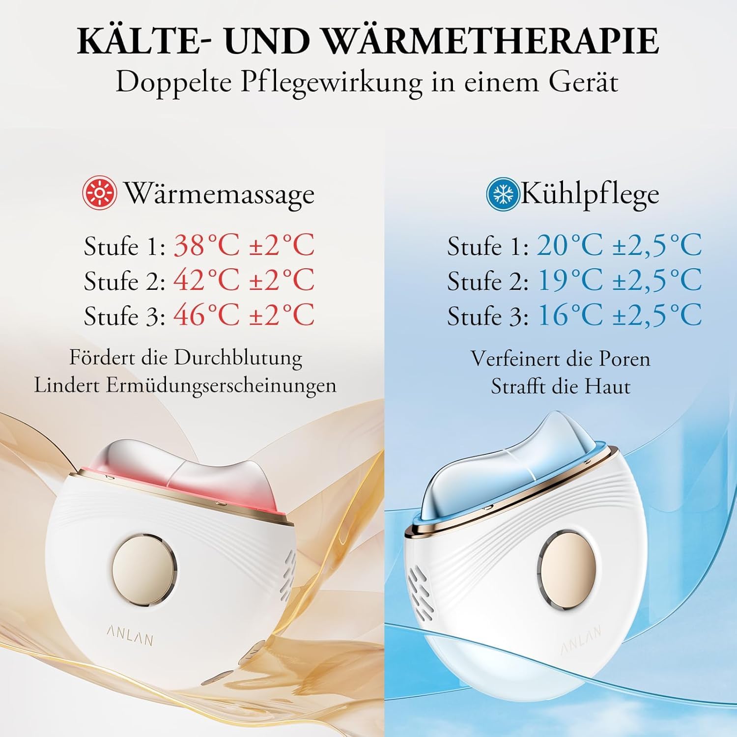 ANLAN EMS Gua Sha Elektrisch Gesichtsmassagegerät Anti Aging Kalt Wärme 3 Intensitätsstufen Weißgold