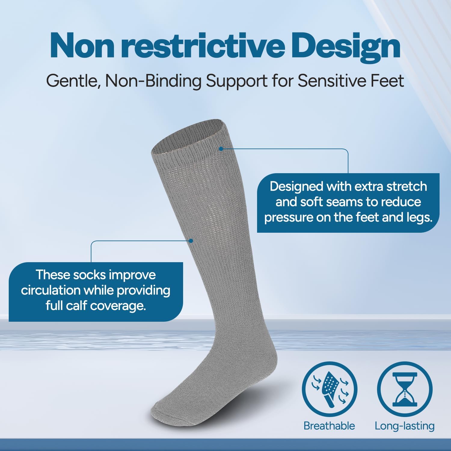 Debra Weitzner Diabetic Socks for Men and Women Over the Calf Knee High Cotton Socks Loose Fit 4 Pairs - Image 2