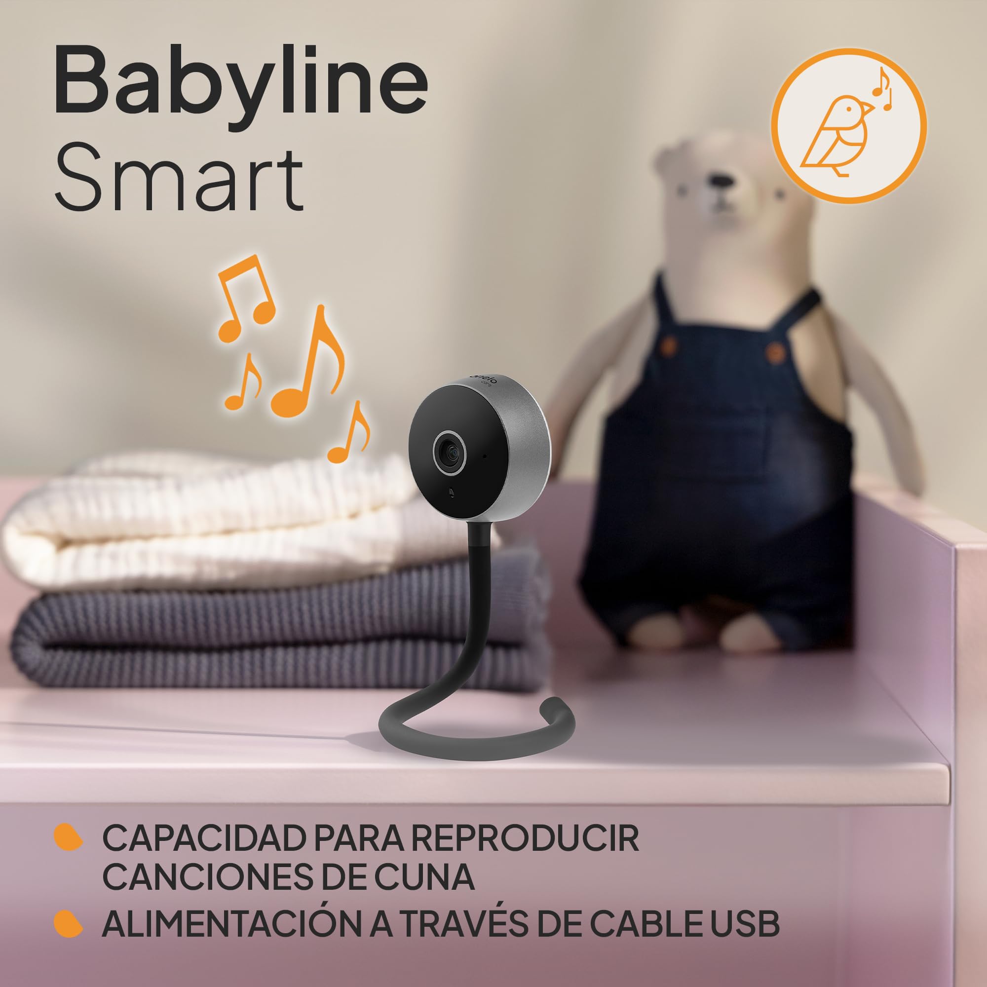 lionelo Care Babyline Smart vigilabebés Inteligente, Camara Bebe, para Bebes, cámara, camaras vigila Bebe, aplicación móvil, detección de Movimiento y Sonido, Visibilidad en la Oscuridad