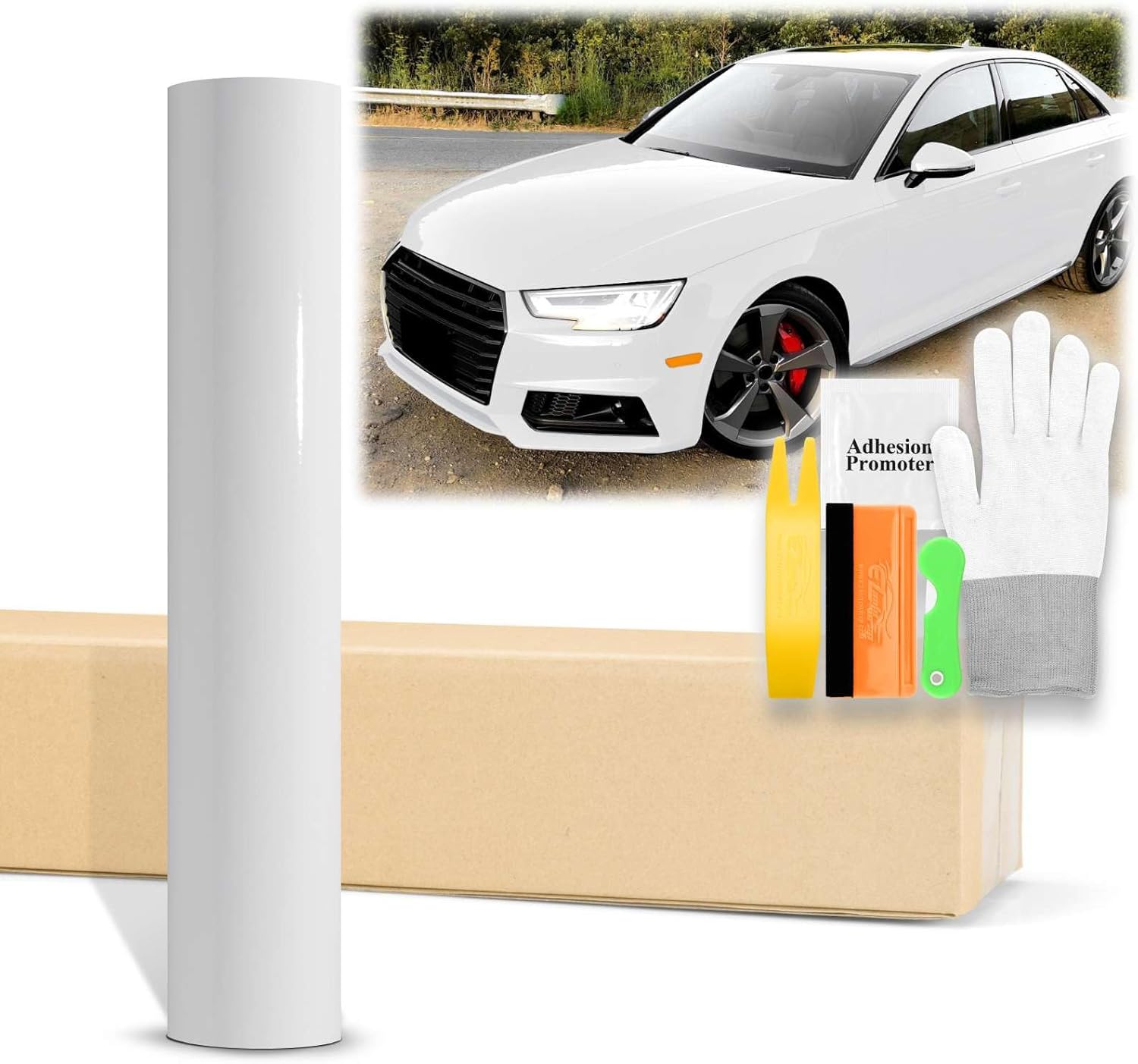 60"x96" (5FTx8FT) Gloss White Glossy Vinyl Wrap Auto Car Sticker Decal Film Sheet Bubble Free Air Release Technology with Tool Kit