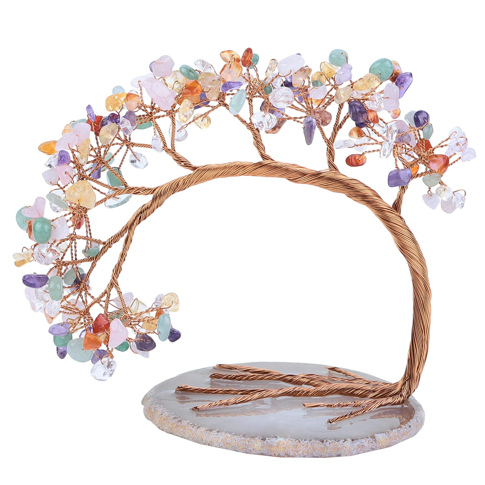 mookaitedecorColorful Crystal Money Tree Agate Slice Base Feng Shui Bonsai Crystal Tree for Wealth Luck Desk Decor, 4.5-5.2 Inch High