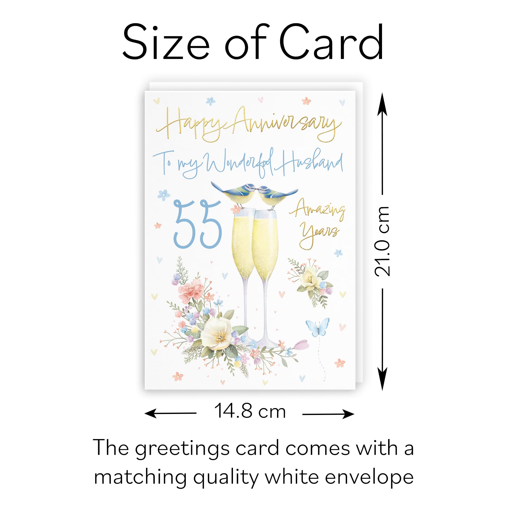 Hunts England, Husband 55th Anniversary Card, A5 Size, Champagne Flutes, Gold Foil, 55th Anniversary Card For Husband - Image 3